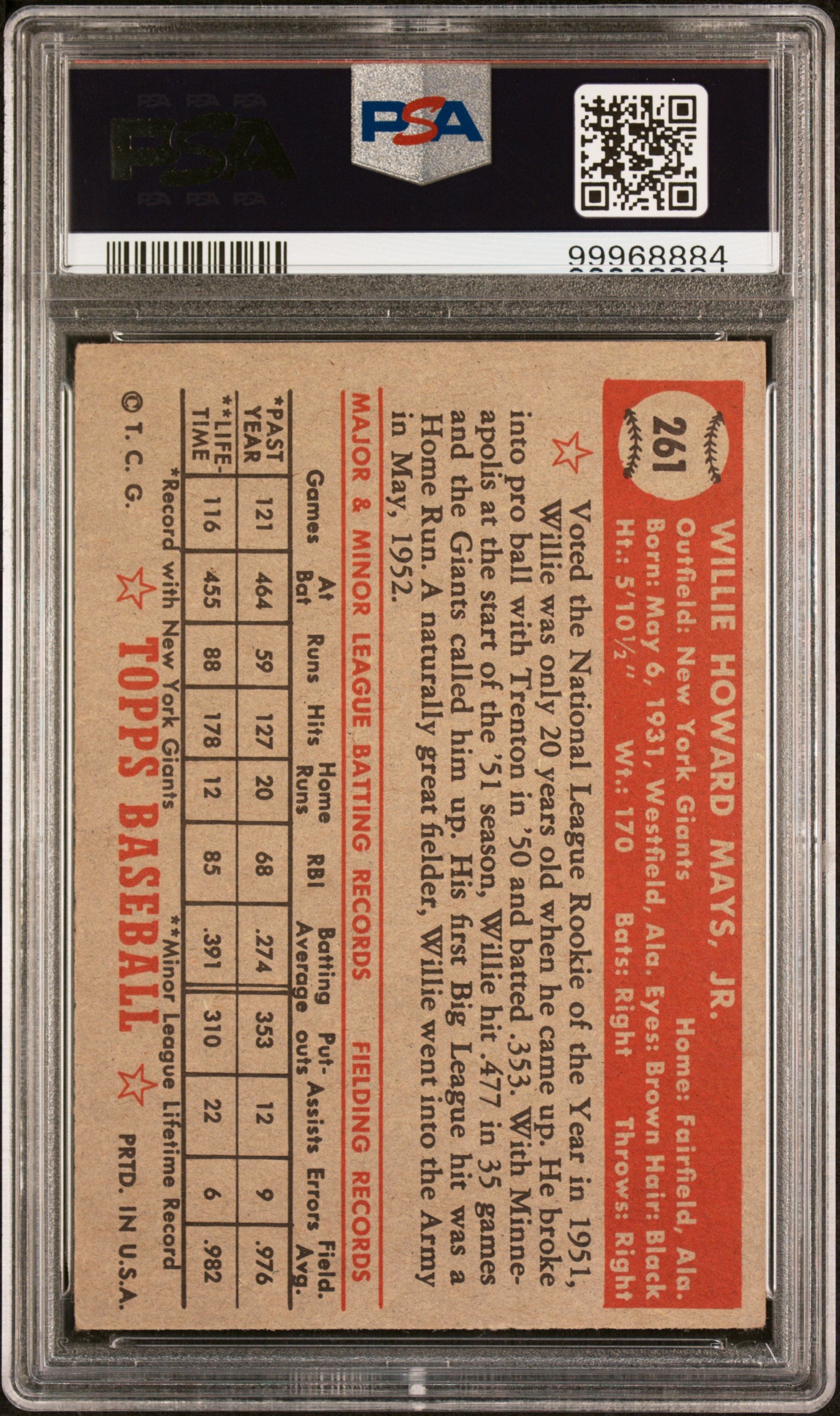 1952 Topps Willie Mays #261 PSA 3.5