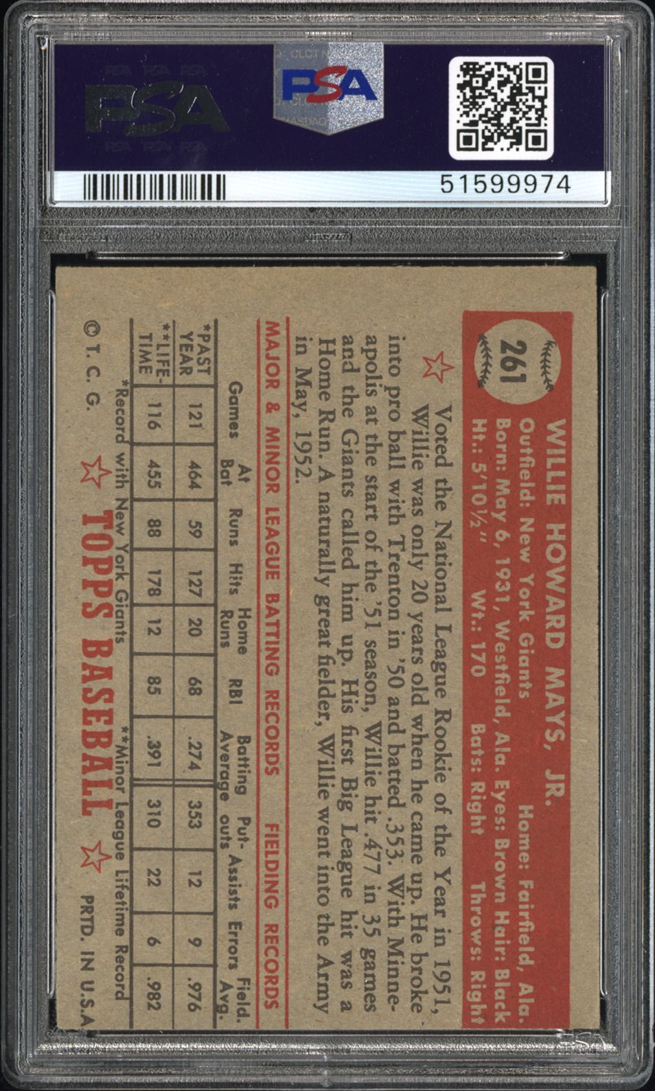 1952 Topps Willie Mays #261 PSA 4