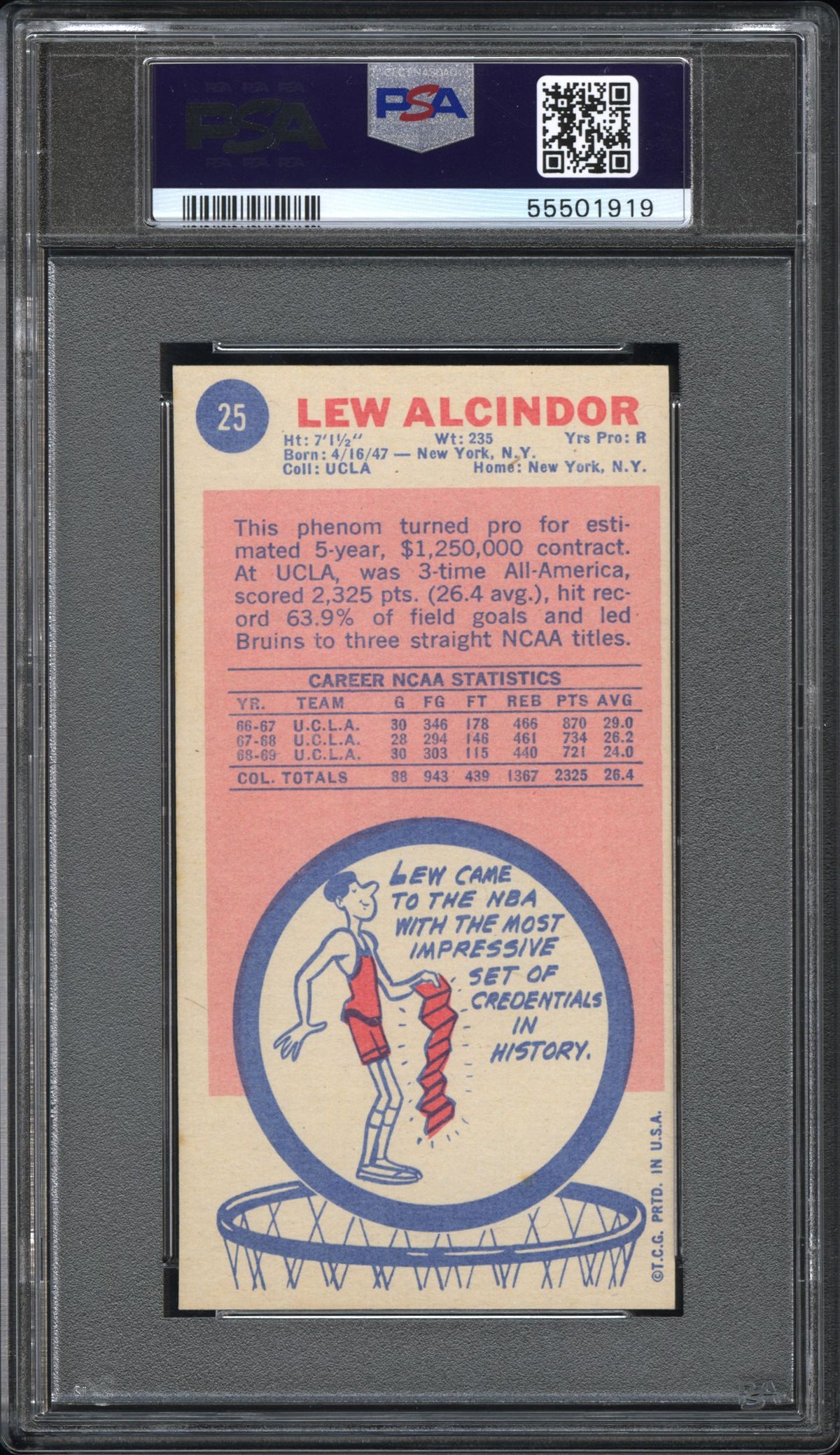 1969 Topps Lew Alcindor #25 PSA 6
