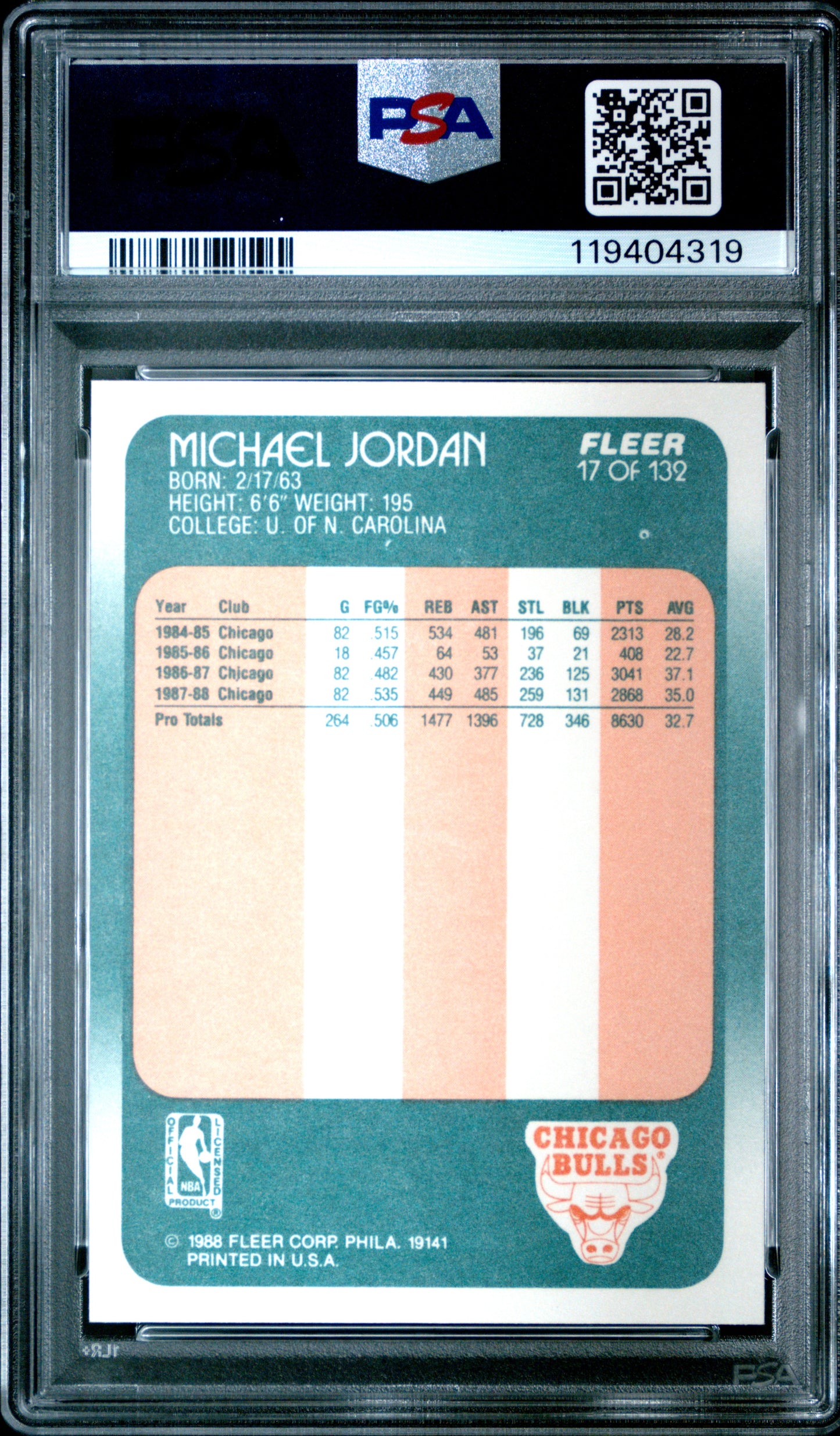 1988 Fleer Michael Jordan #17 PSA 8
