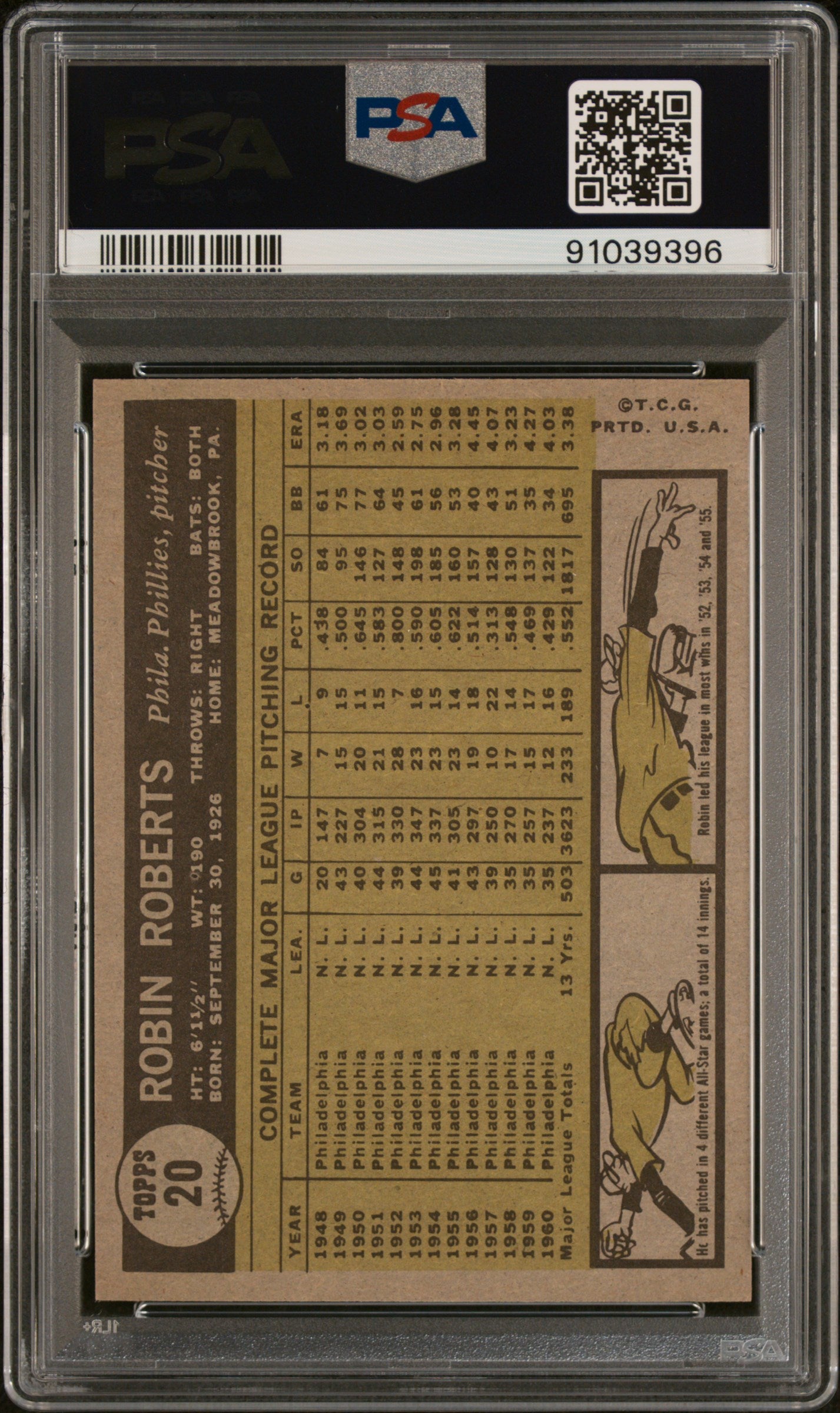 1961 Topps Robin Roberts #20 PSA 9