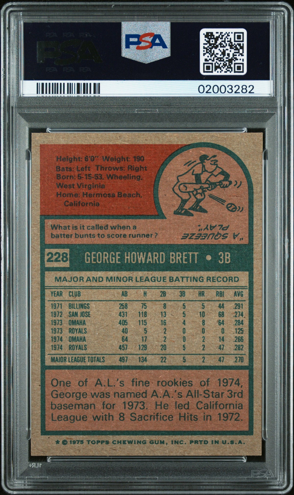 1975 Topps George Brett #228 PSA 9