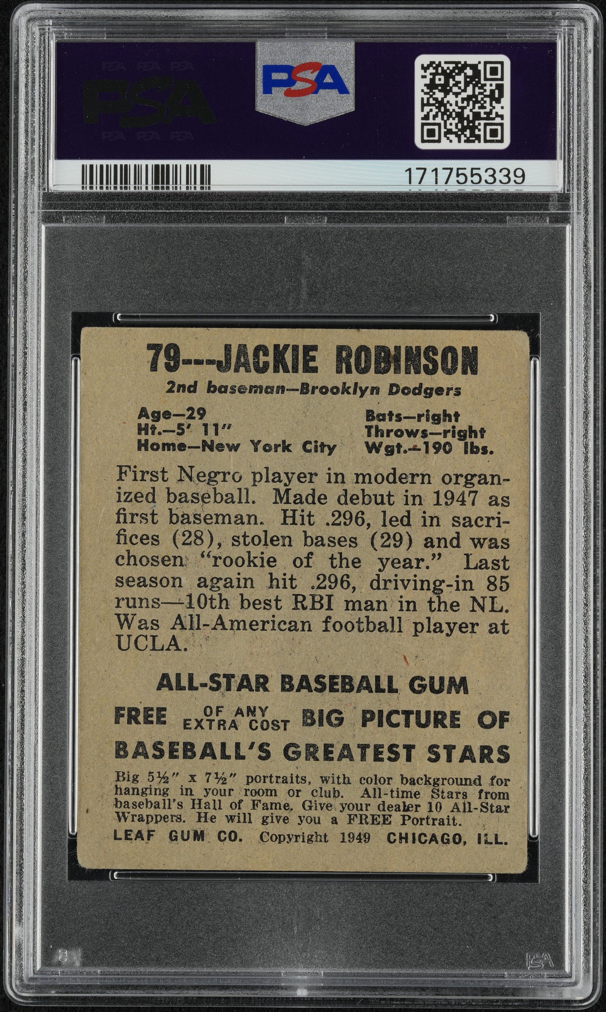 1948 Leaf Jackie Robinson #79 PSA 1.5