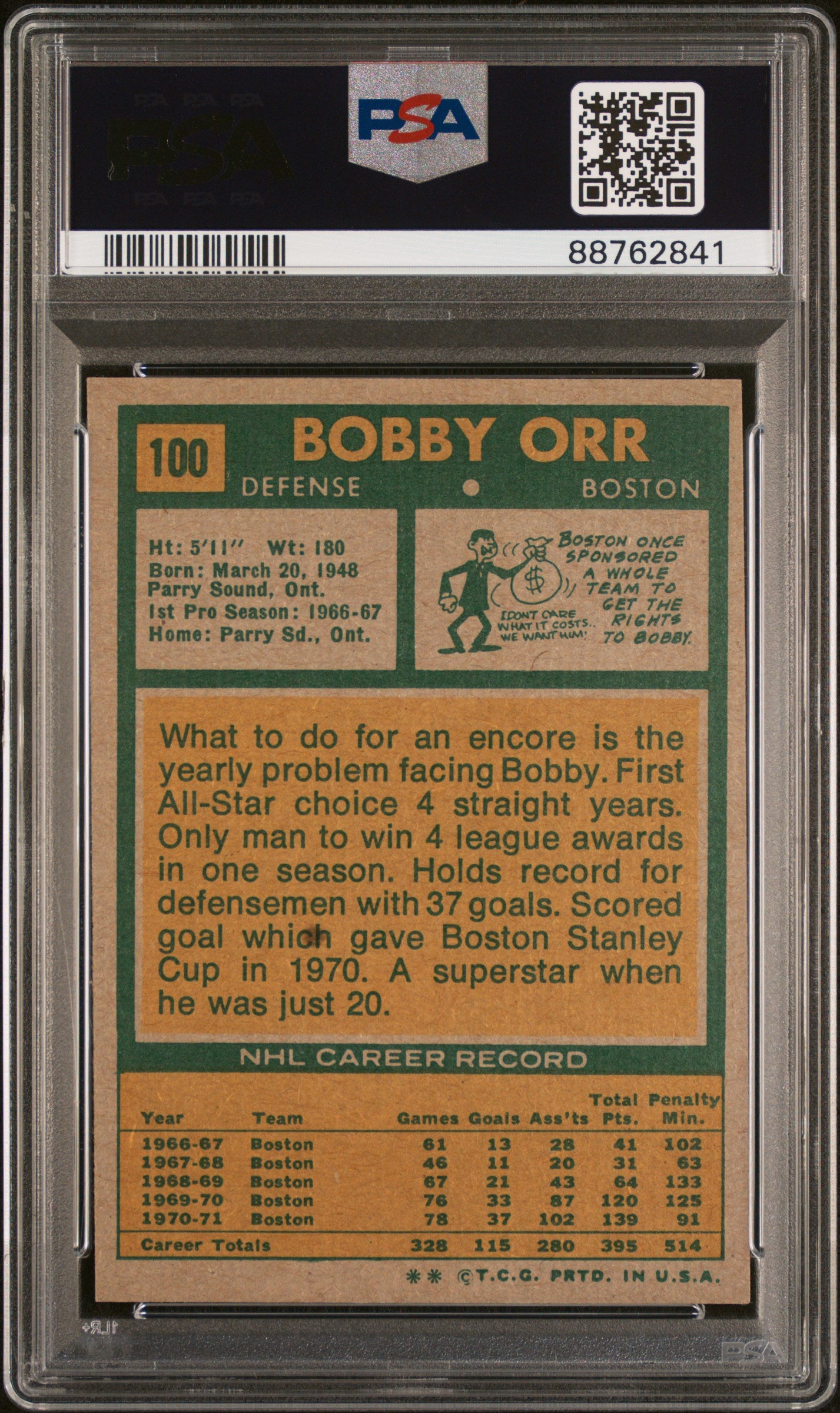 1971 Topps Bobby Orr #100 PSA 8