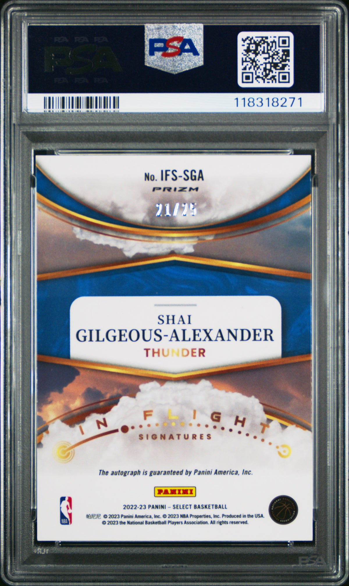 2022 Panini Select In Flight Signatures Gilgeous-Alexander #IFSSGA Tie Dye PSA 8