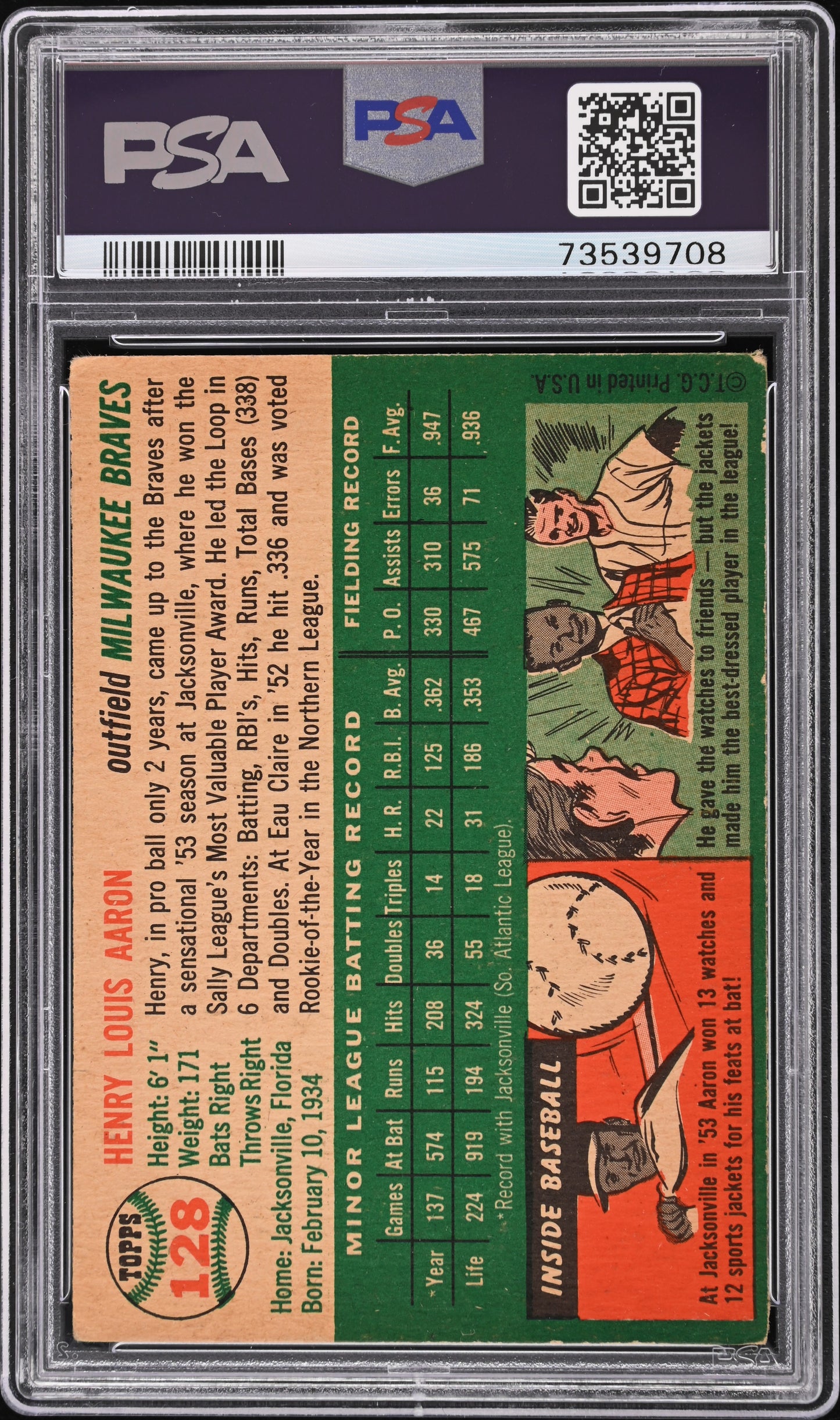 1954 Topps Henry Aaron #128 PSA 3.5