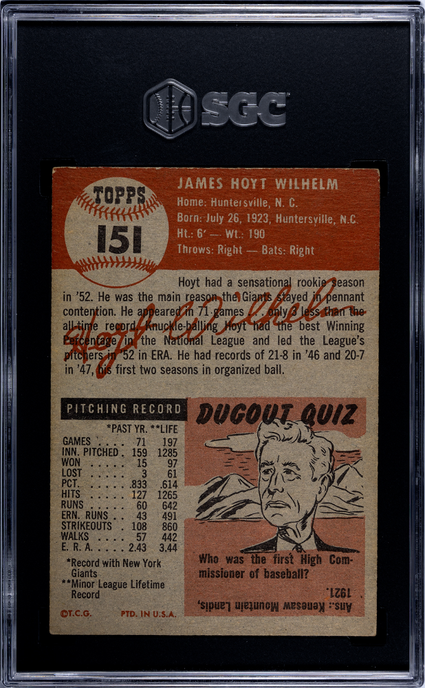 1953 Topps Hoyt Wilhelm #151 SGC 4.5
