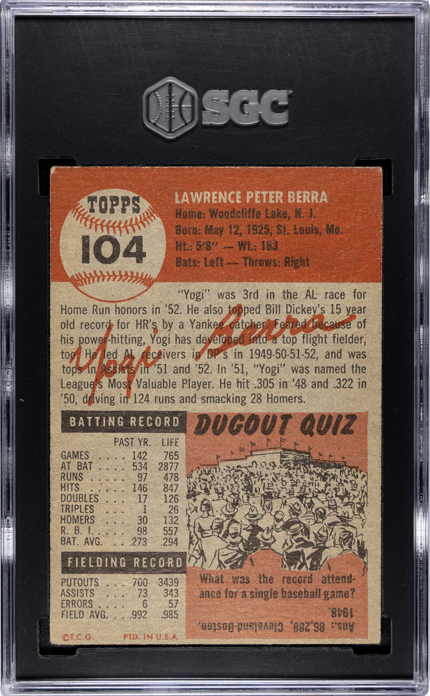 1953 Topps Yogi Berra #104 SGC 4