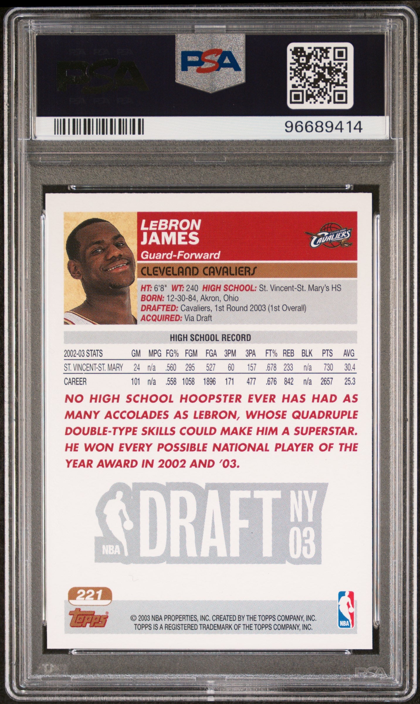 2003 Topps LeBron James #221 PSA 8