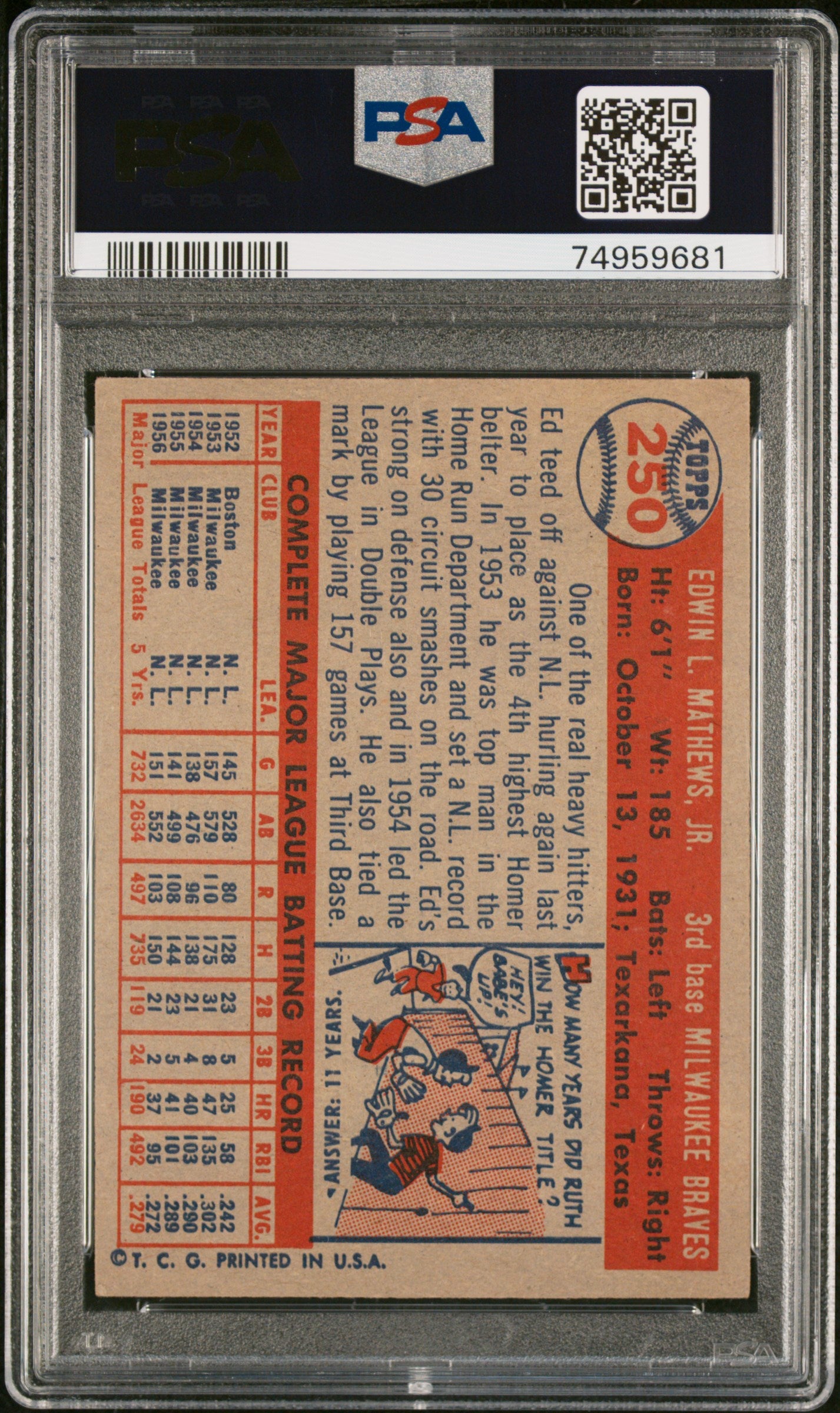1957 Topps Ed Mathews #250 PSA 5