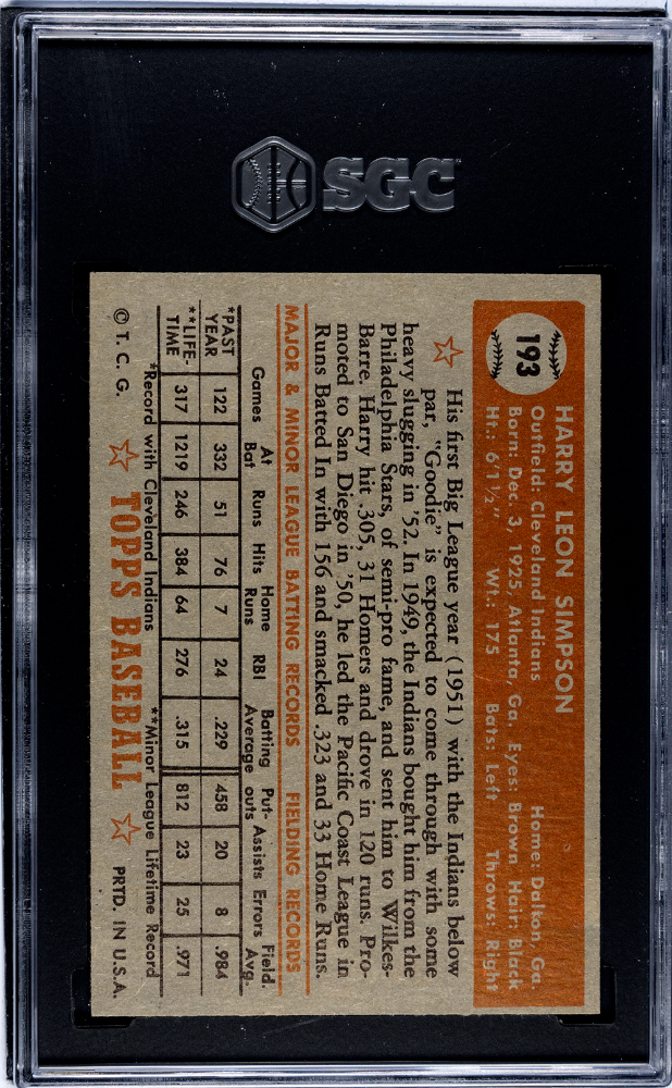 1952 Topps Harry Simpson #193 SGC 4.5