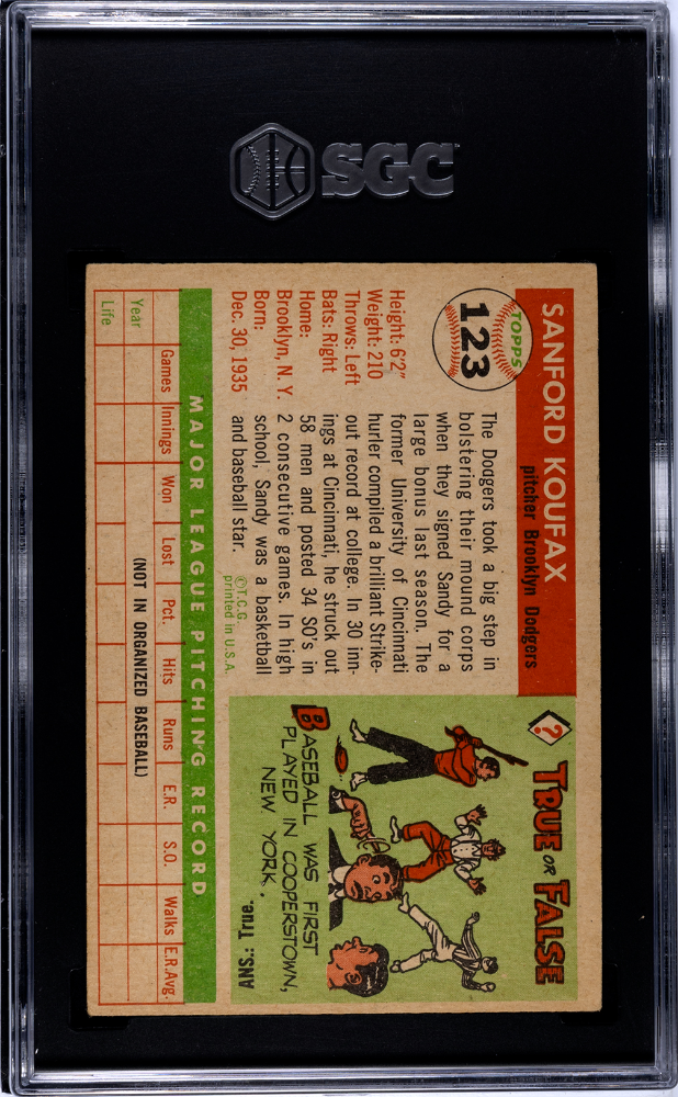 1955 Topps Sandy Koufax #123 SGC 4