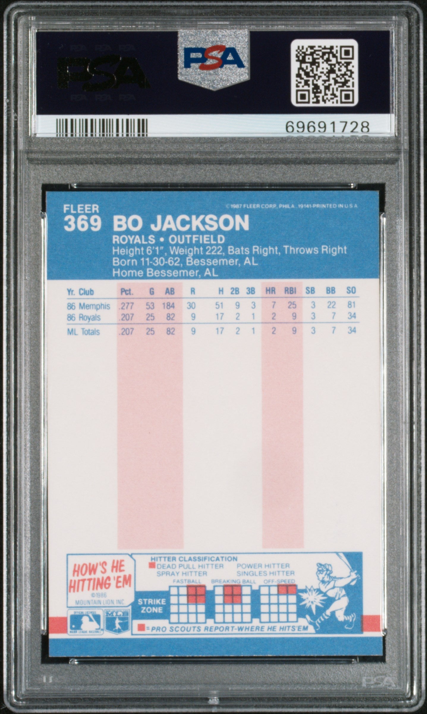 1987 Fleer Bo Jackson #369 PSA 10 Auto 10