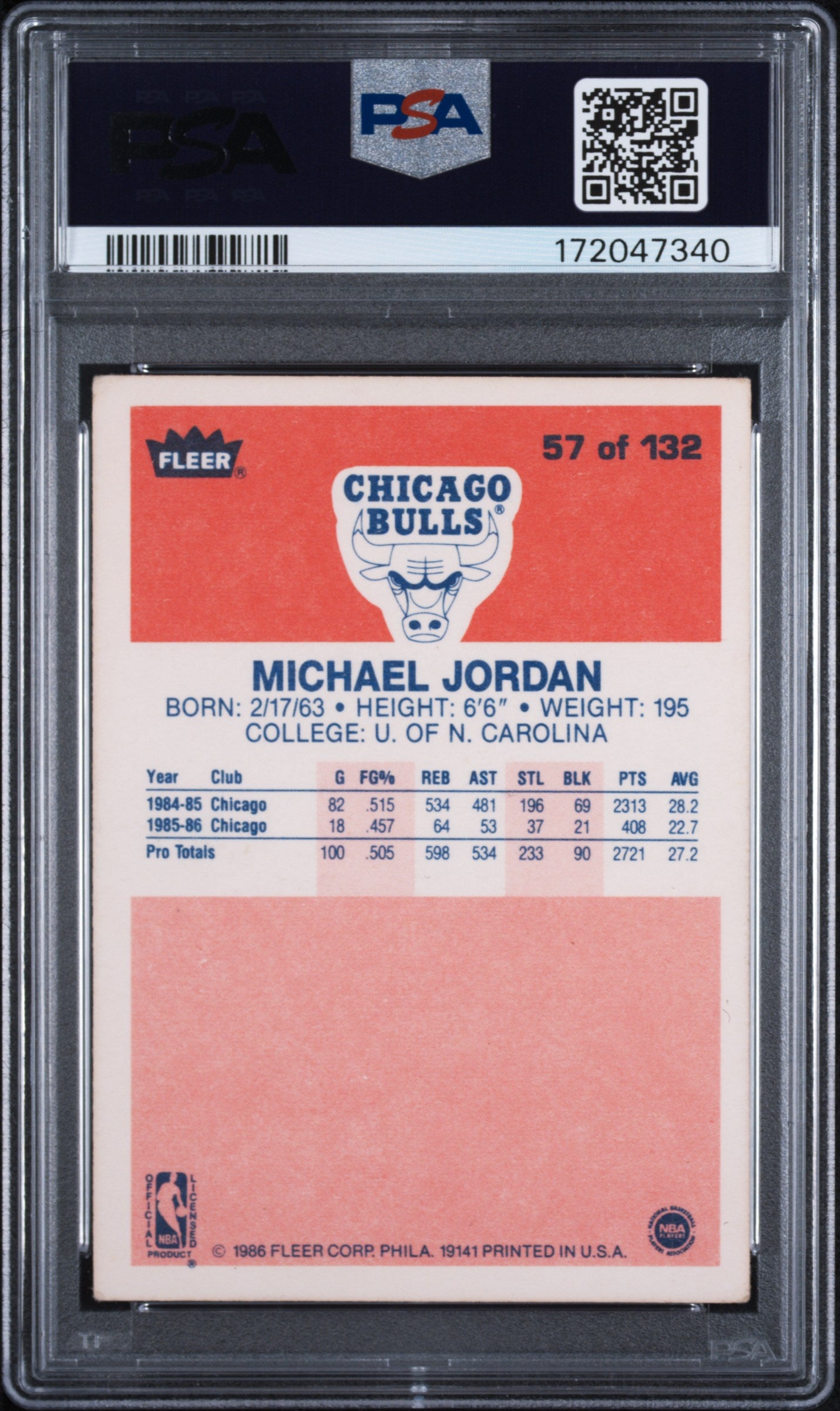 1986 Fleer Michael Jordan #57 PSA 2