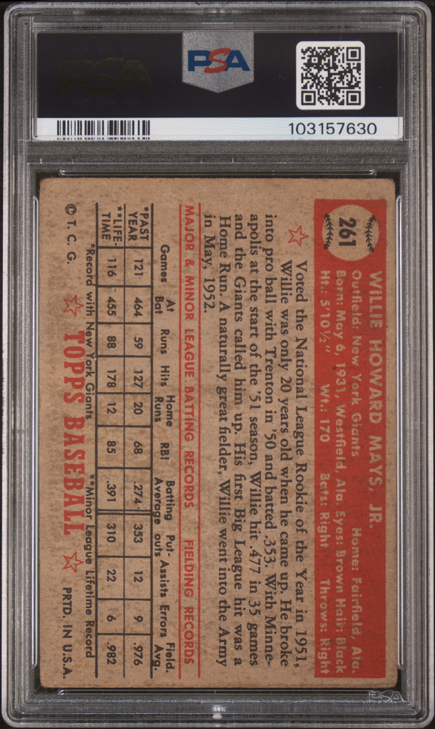 1952 Topps Willie Mays #261 PSA 1.5