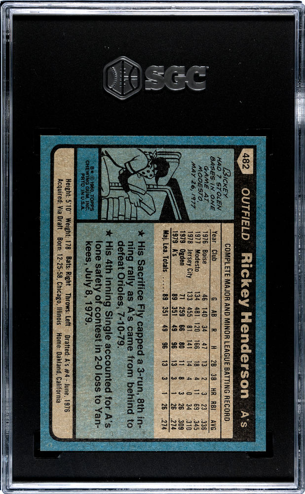 1980 Topps Rickey Henderson #482 SGC 8