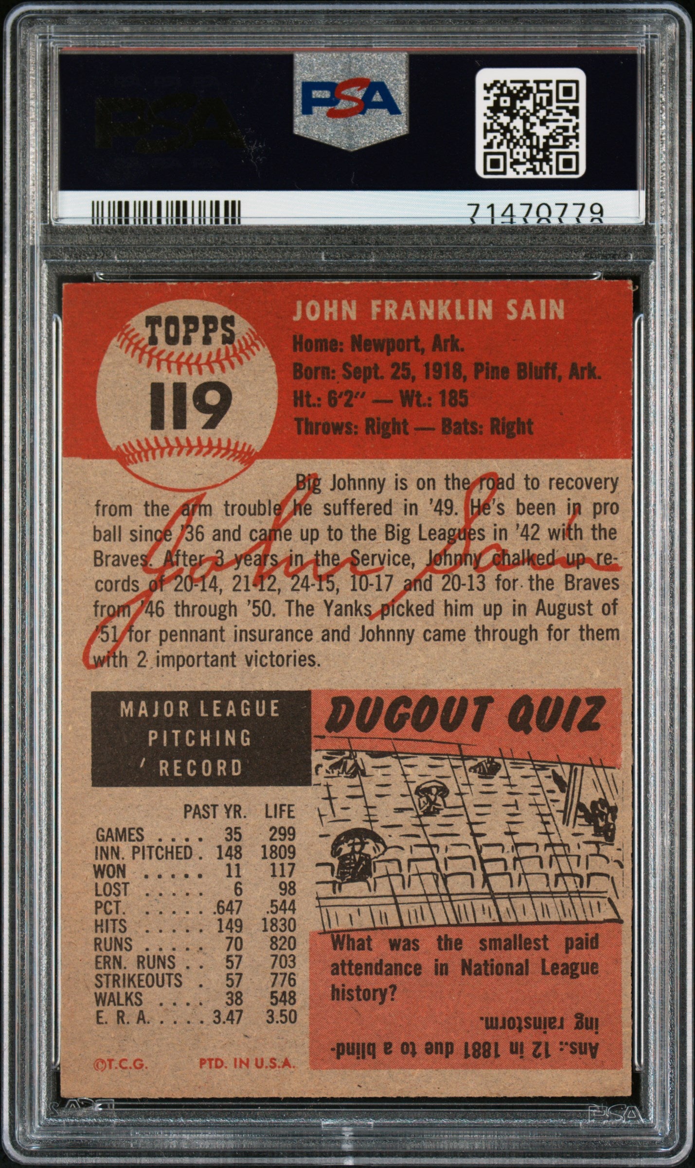 1953 Topps John Sain #119 PSA 5