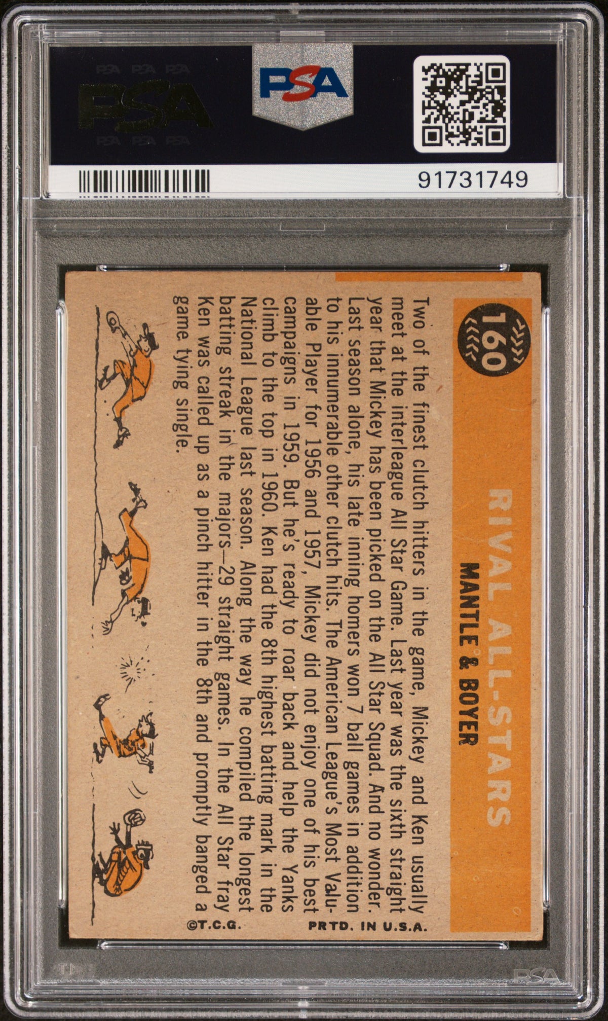 1960 Topps Rival All Stars #160 Mantle & Boyer PSA 3