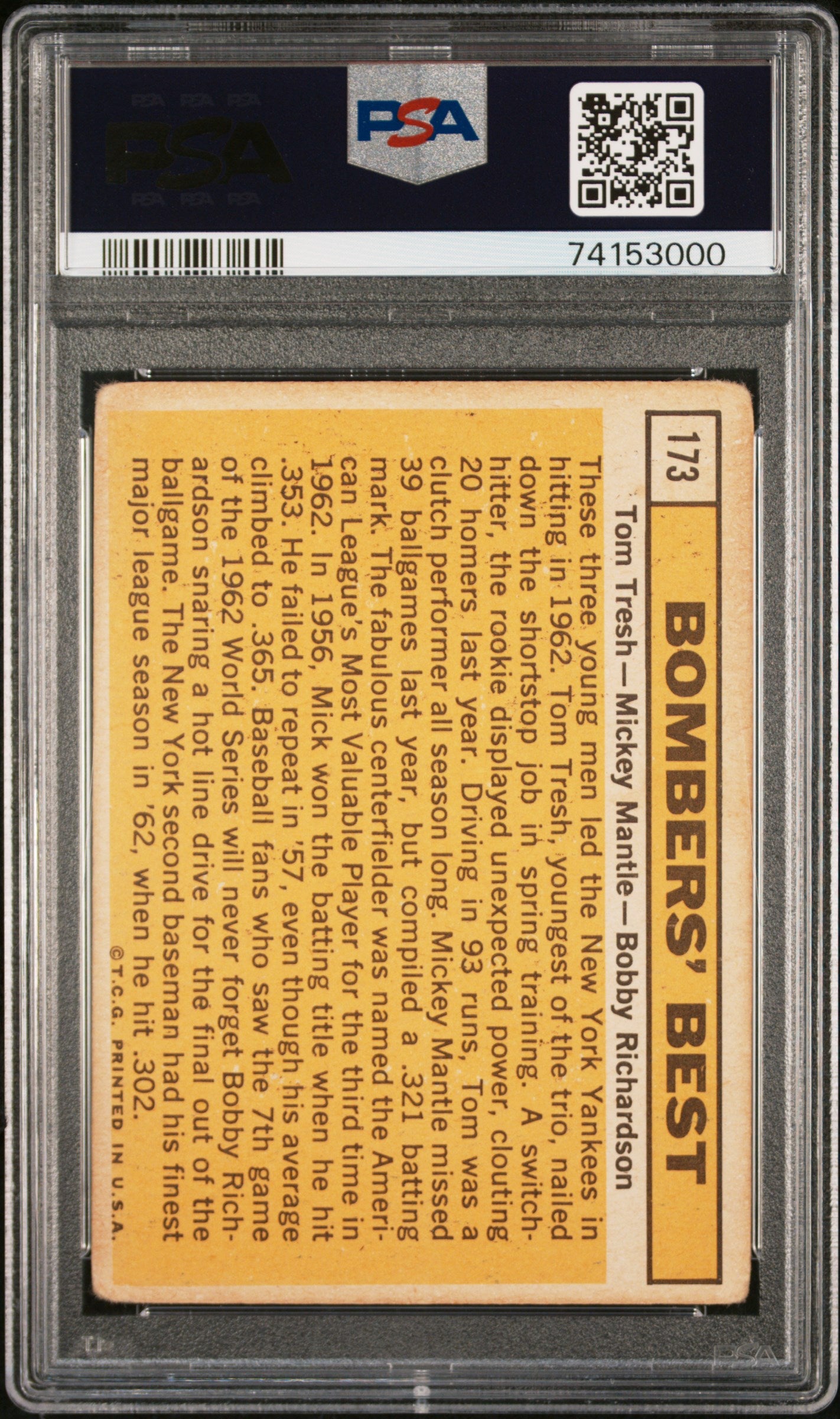 1963 Topps Bombers' Best #173 Tresh Mantle Richardson PSA 2