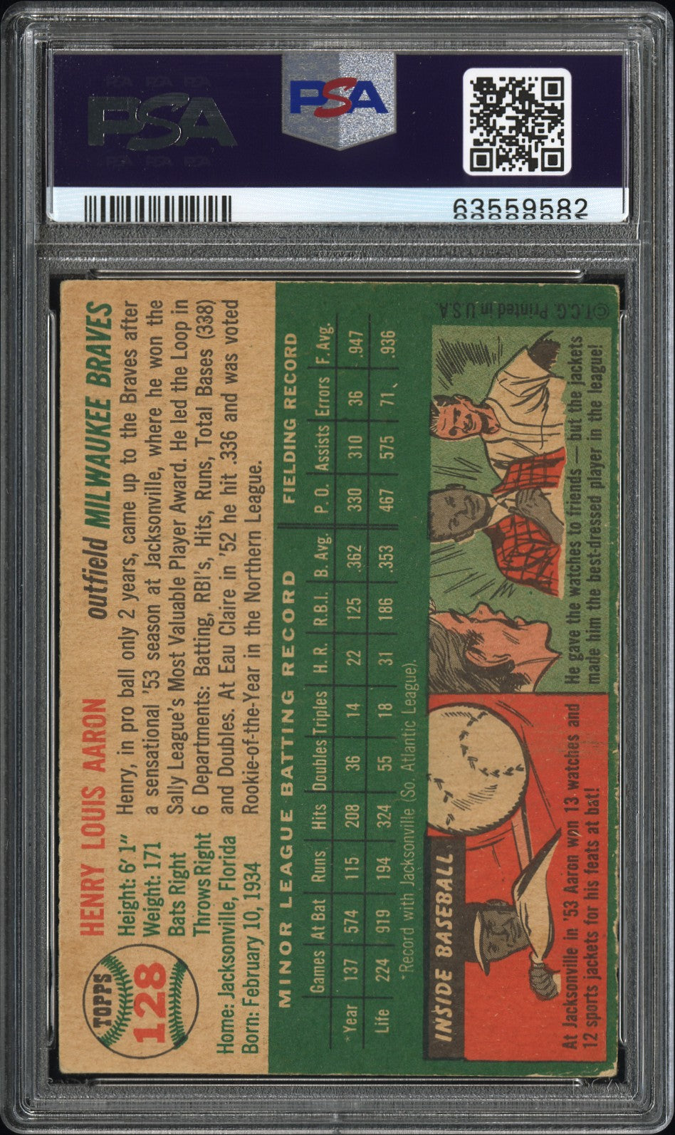 1954 Topps Henry Aaron #128 PSA 3.5
