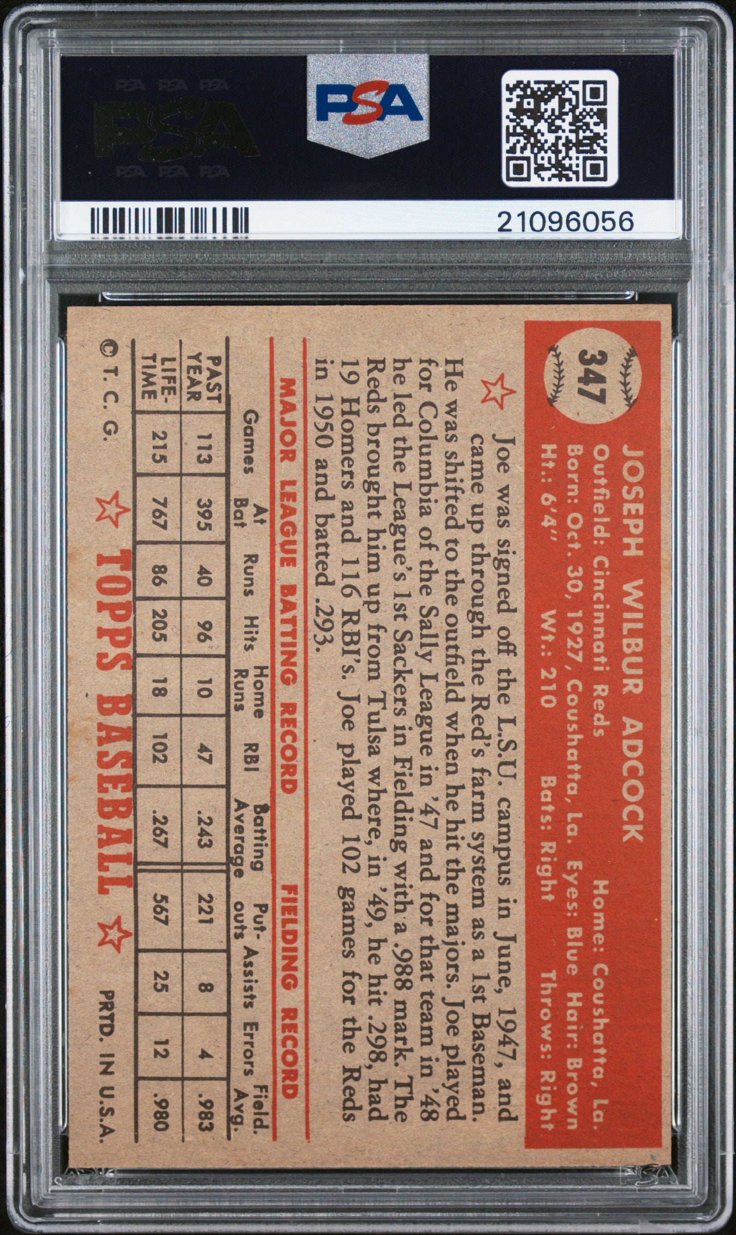 1952 Topps Joe Adcock #347 PSA 7