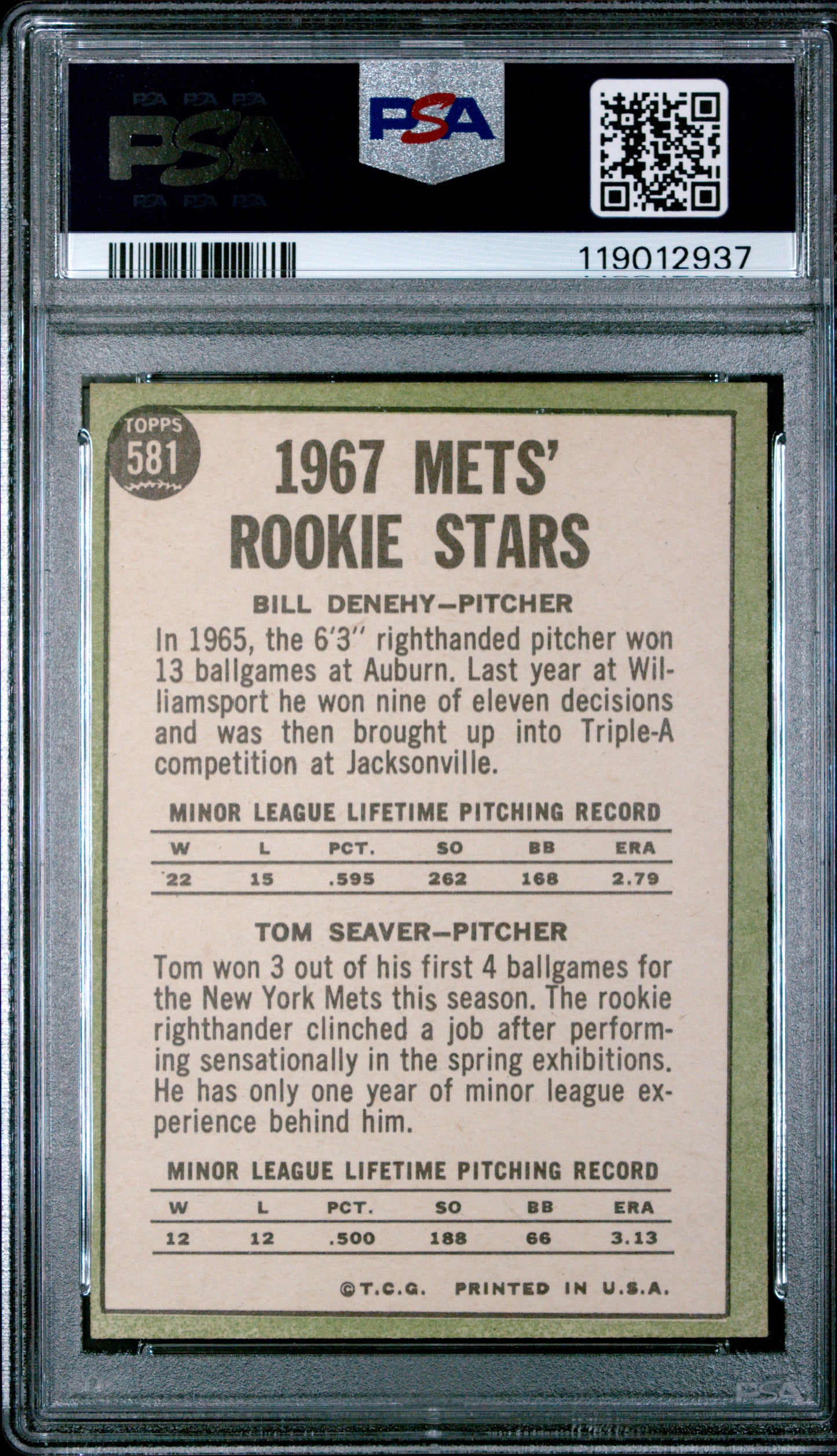 1967 Topps Mets Rookies #581 B. Denehy T. Seaver PSA 9 Oc