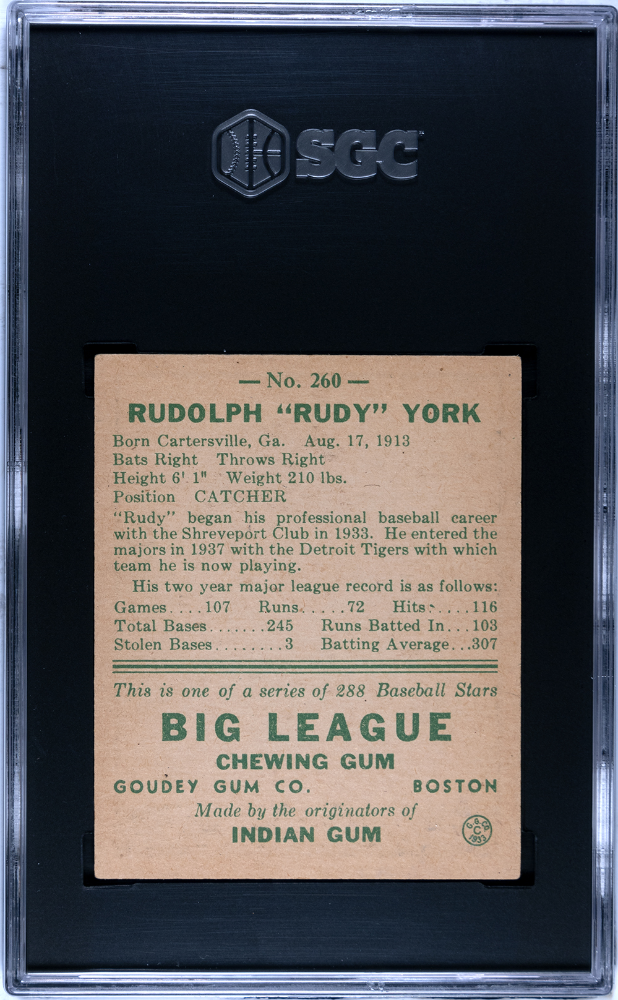 1938 Goudey Heads Up Rudy York #260 SGC 3.5