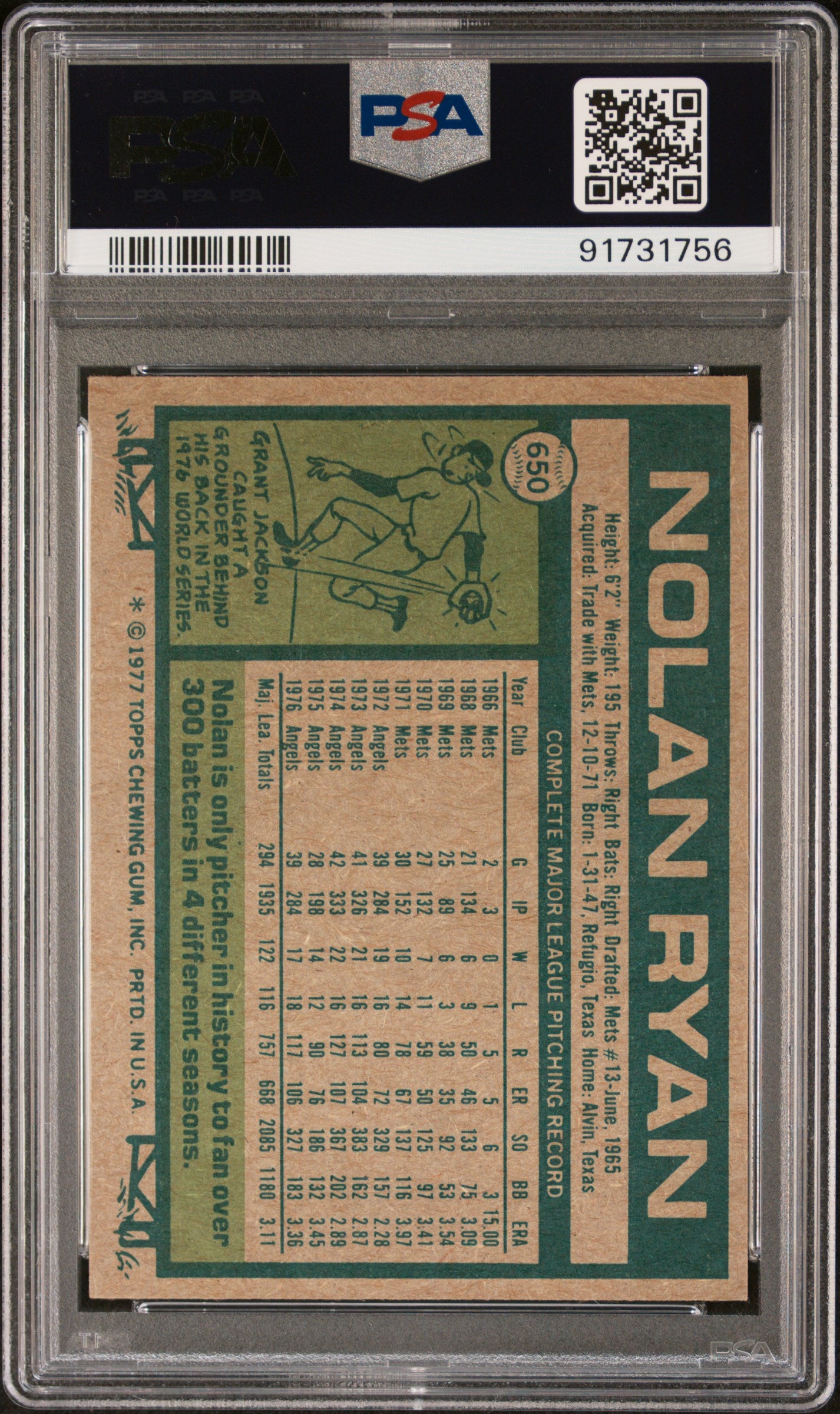 1977 Topps Nolan Ryan #650 PSA 8