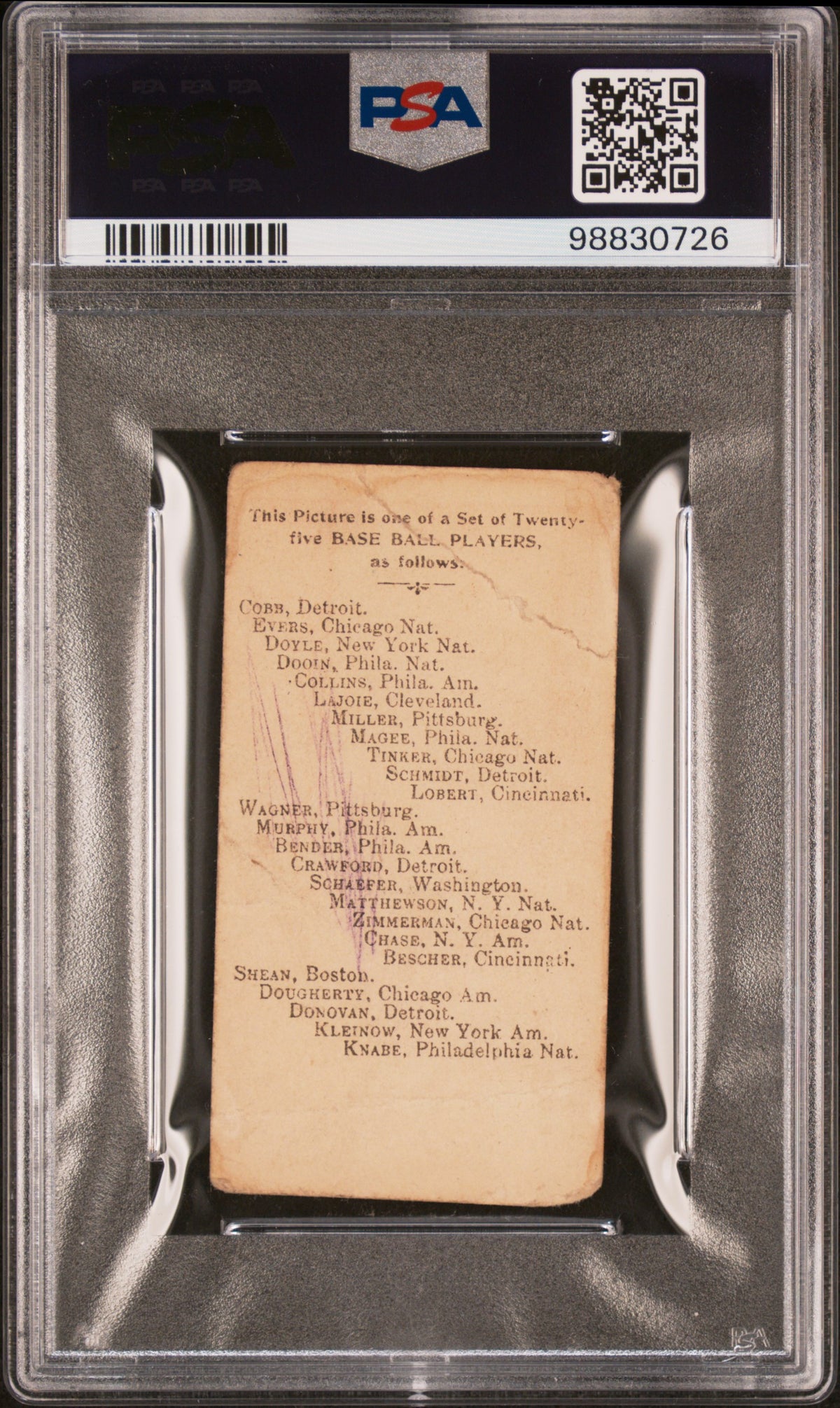 1909 E102 Set Of 25 Heinie Zimmerman PSA 1 MK