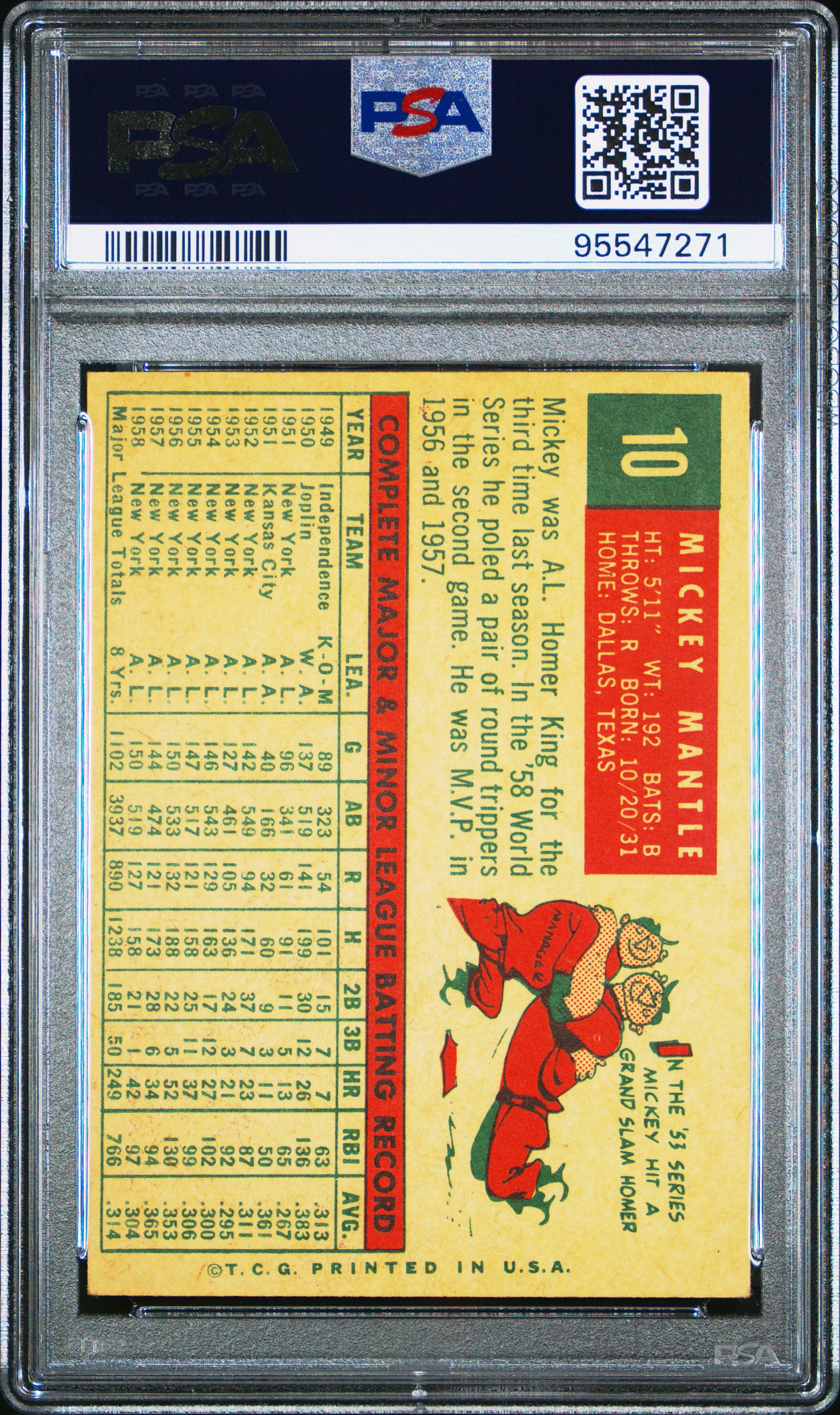 1959 Topps Mickey Mantle #10 PSA 6