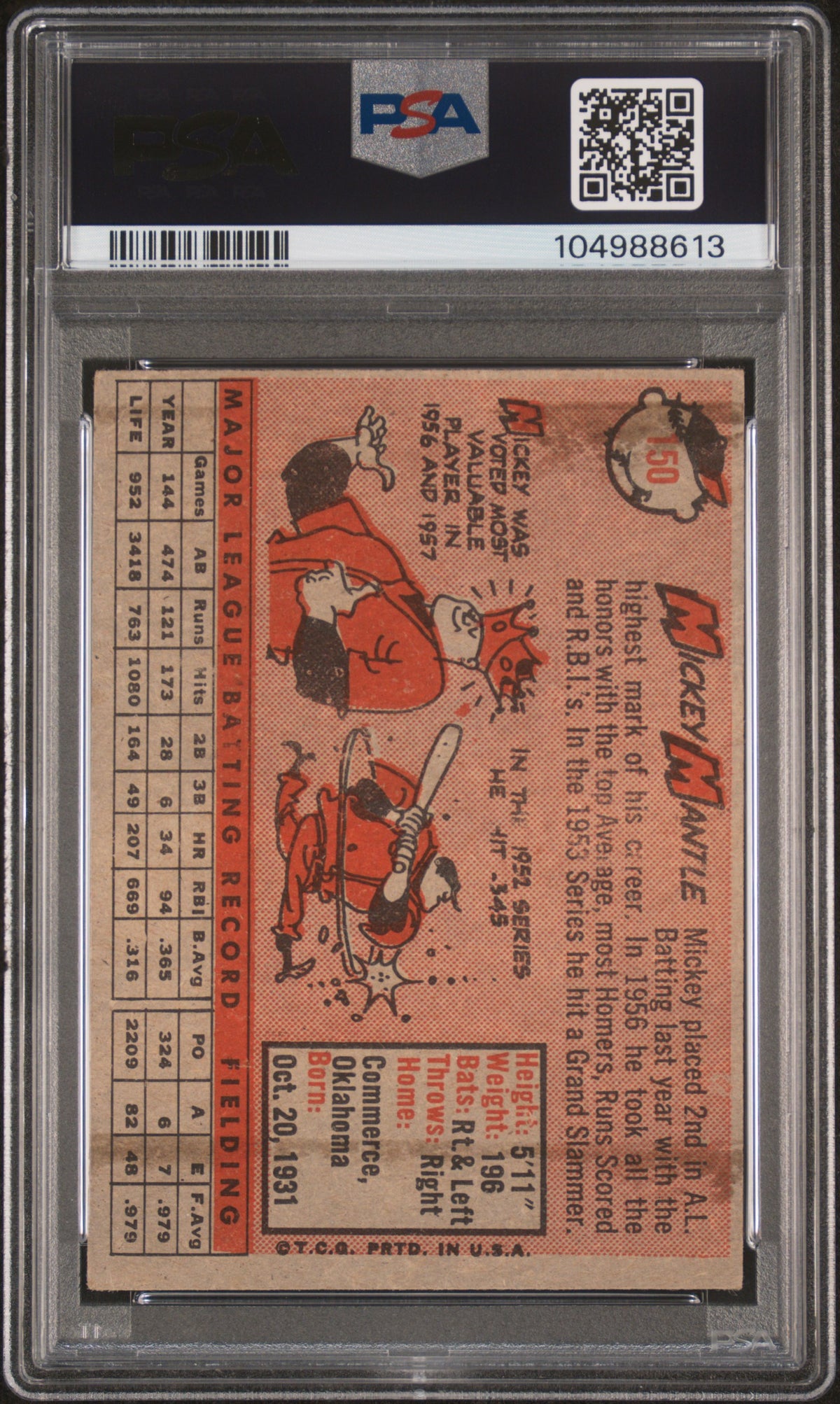 1958 Topps Mickey Mantle #150 PSA 4