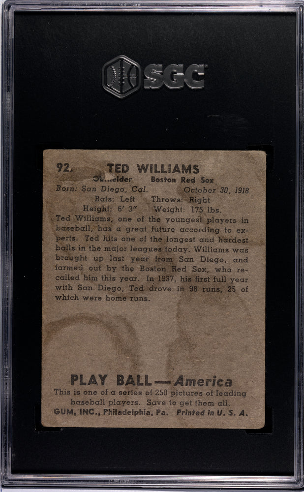 1939 Playball Ted Williams #92 SGC 1