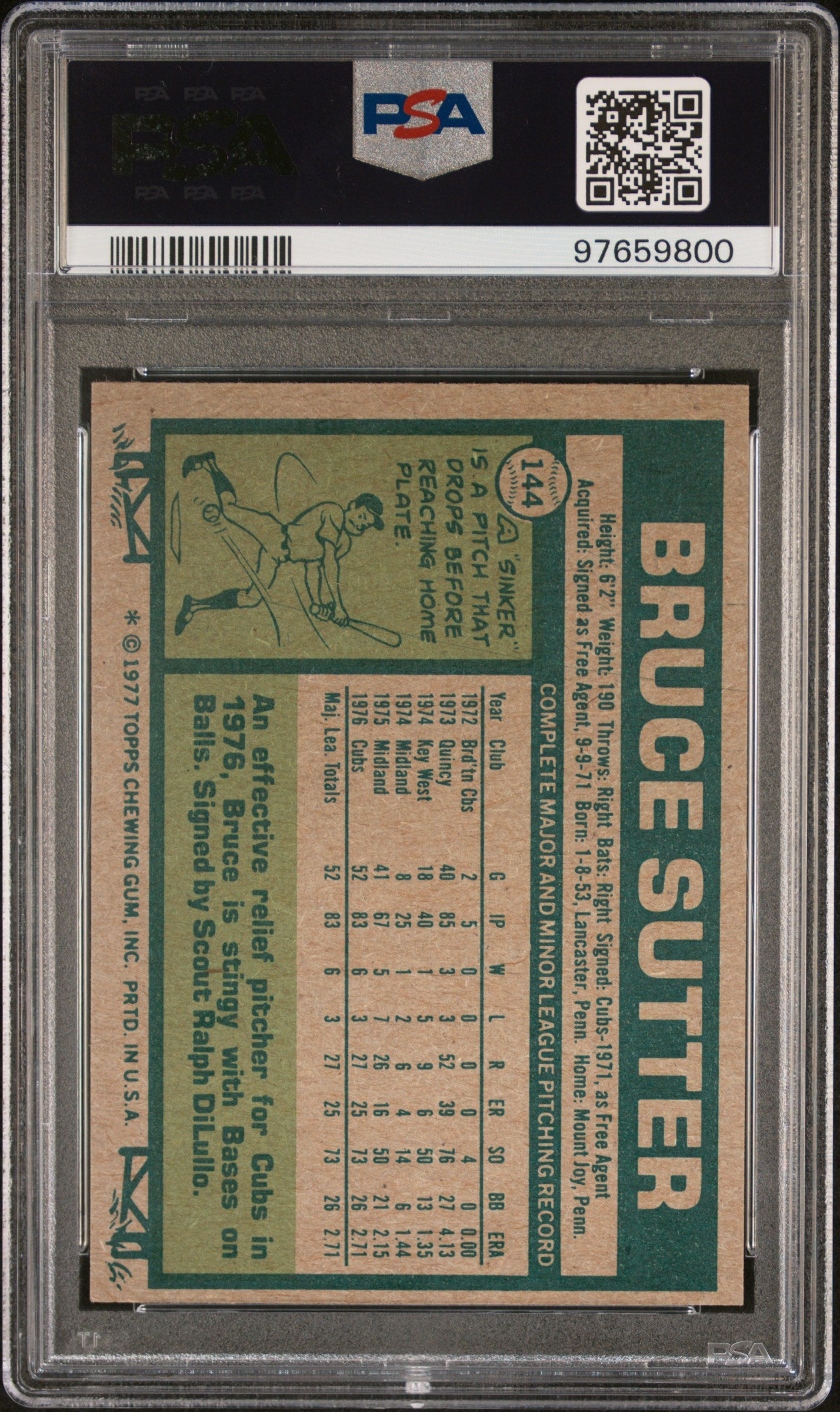 1977 Topps Bruce Sutter #144 PSA 9