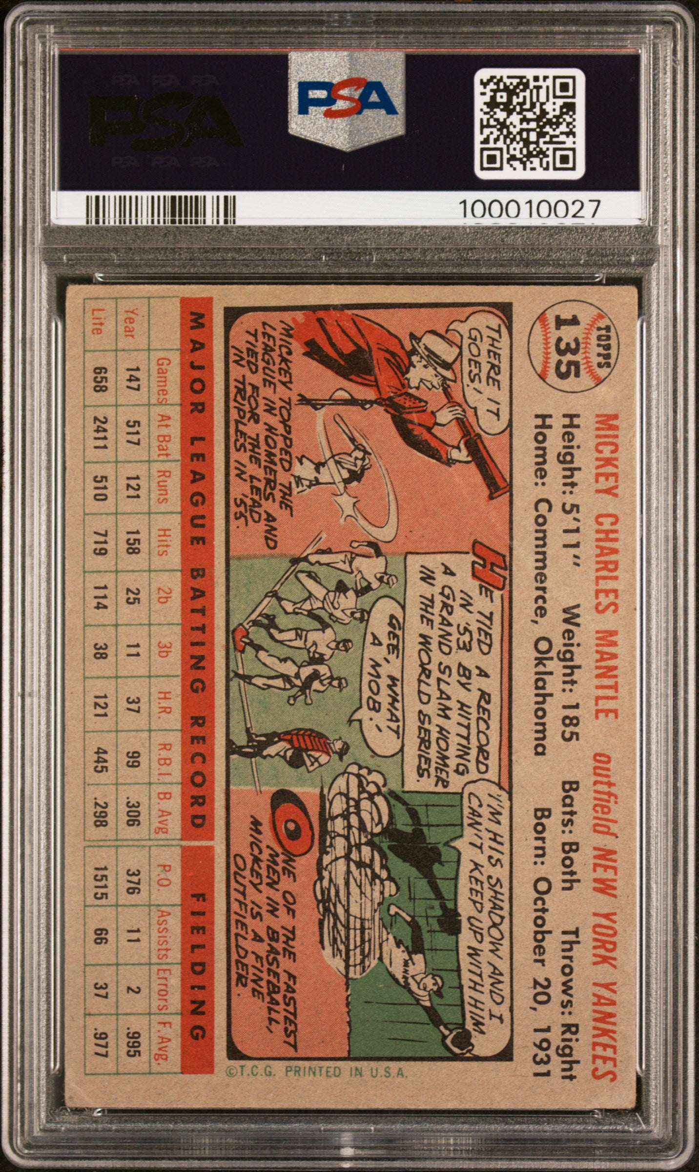 1956 Topps Mickey Mantle #135 Gray Back PSA 1