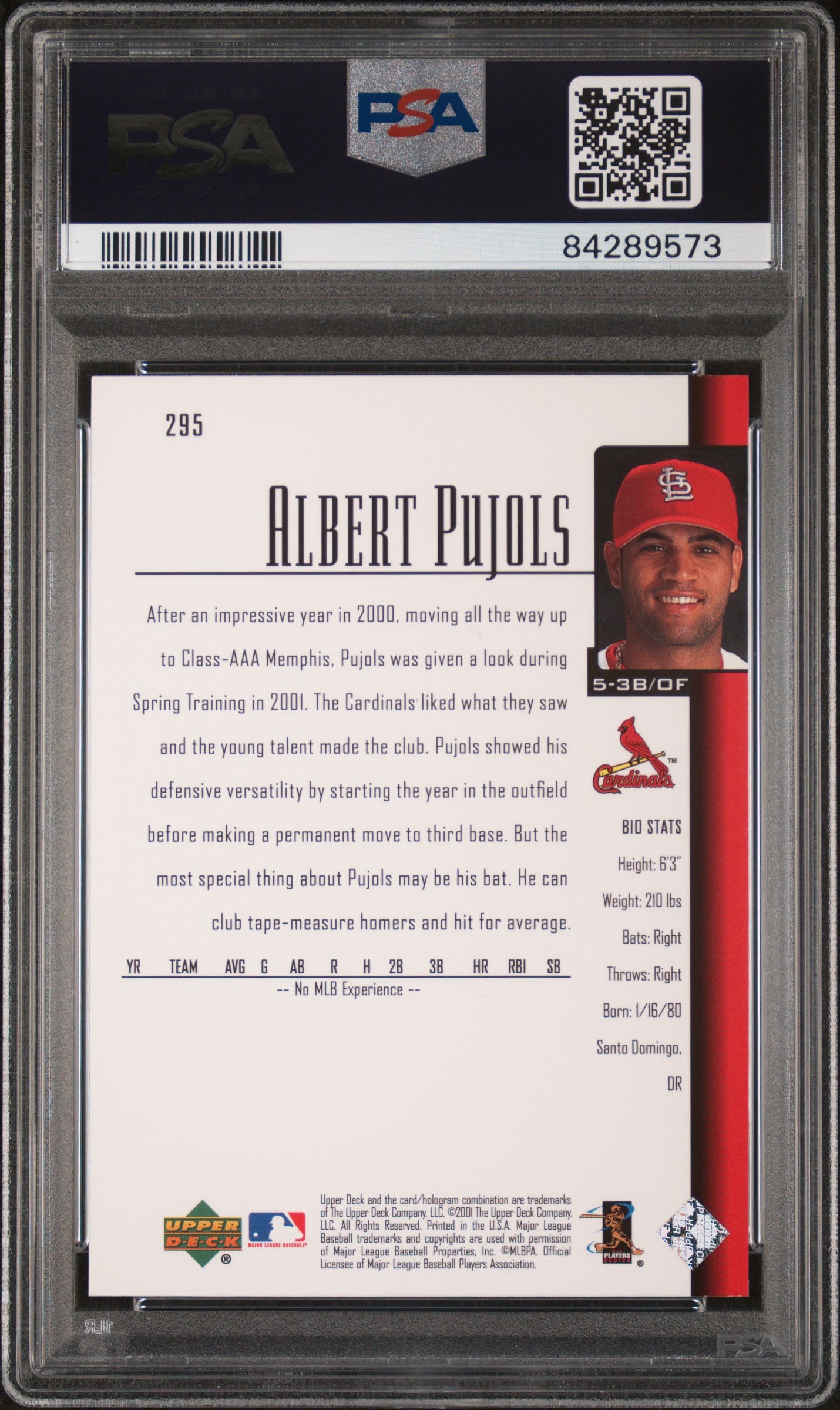 2001 Upper Deck Albert Pujols #295 PSA 10