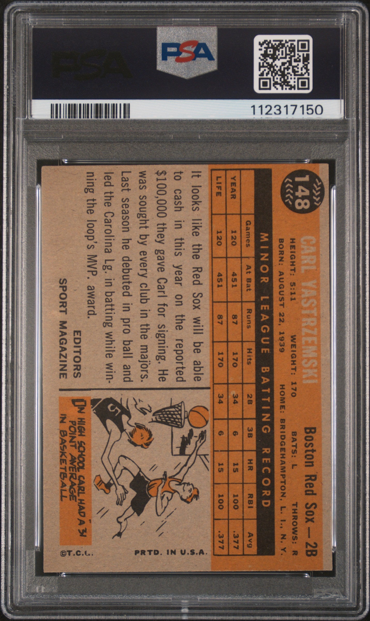 1960 Topps Carl Yastrzemski #148 Rookie Star PSA 6 Auto 10