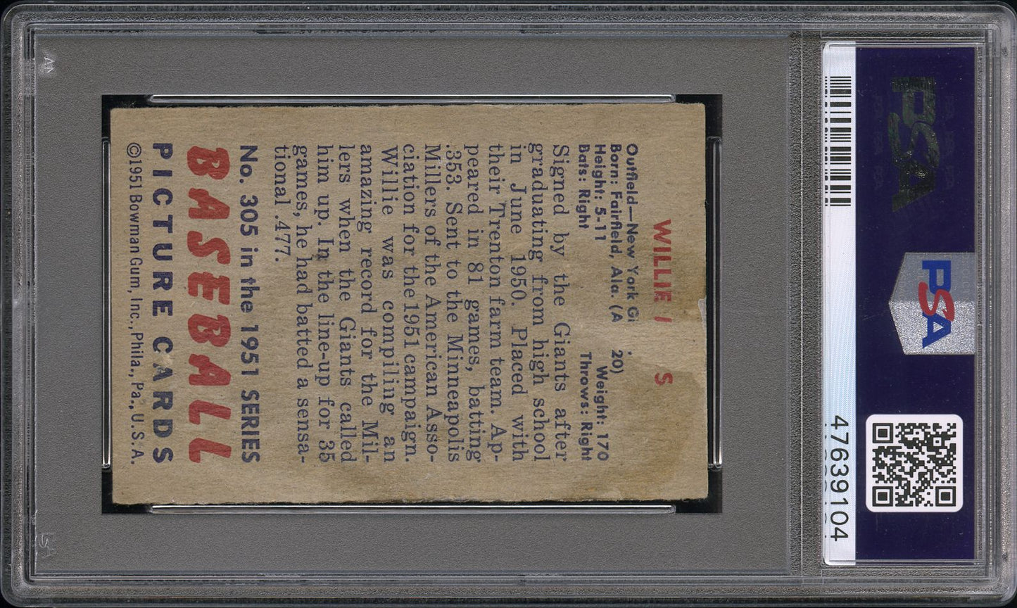 1951 Bowman Willie Mays #305 PSA A