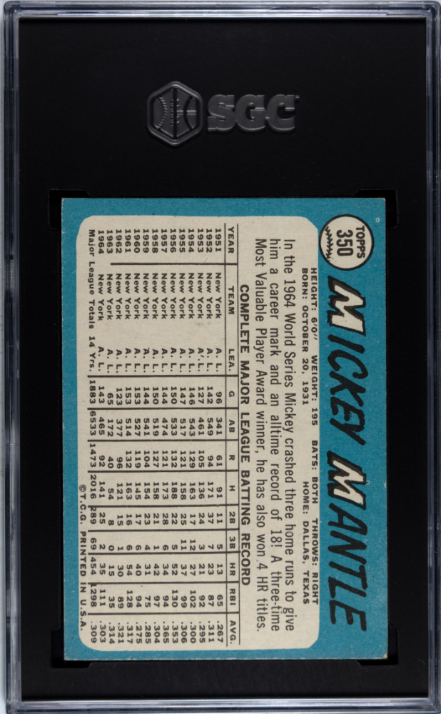 1965 Topps Mickey Mantle #350 SGC 3.5