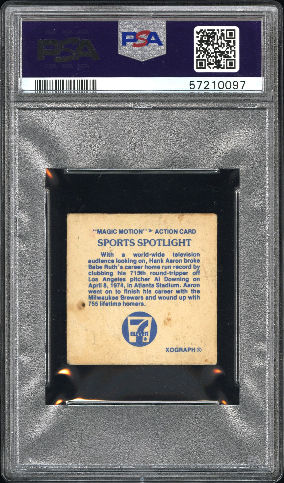 1978 7-Eleven Magic Motion Action Card Hank Aaron PSA 2.5