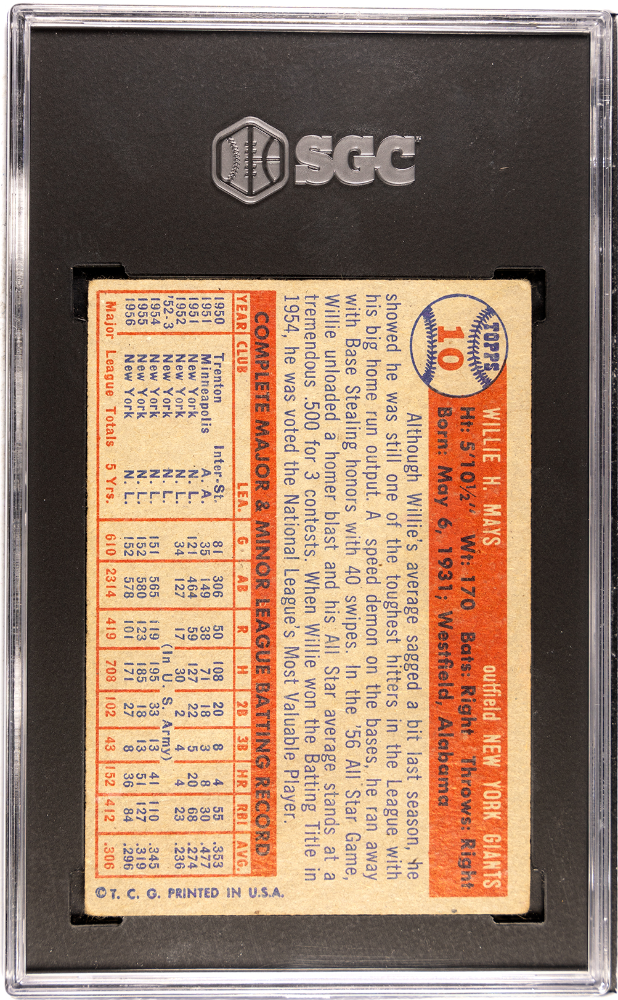 1957 Topps Willie Mays #10 SGC 3