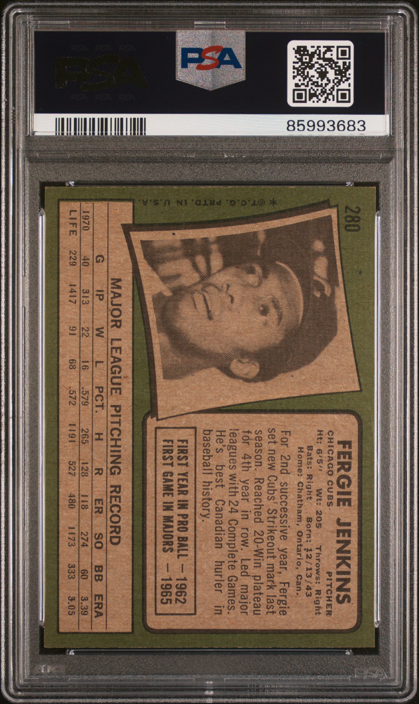 1971 Topps Fergie Jenkins #280 PSA 7