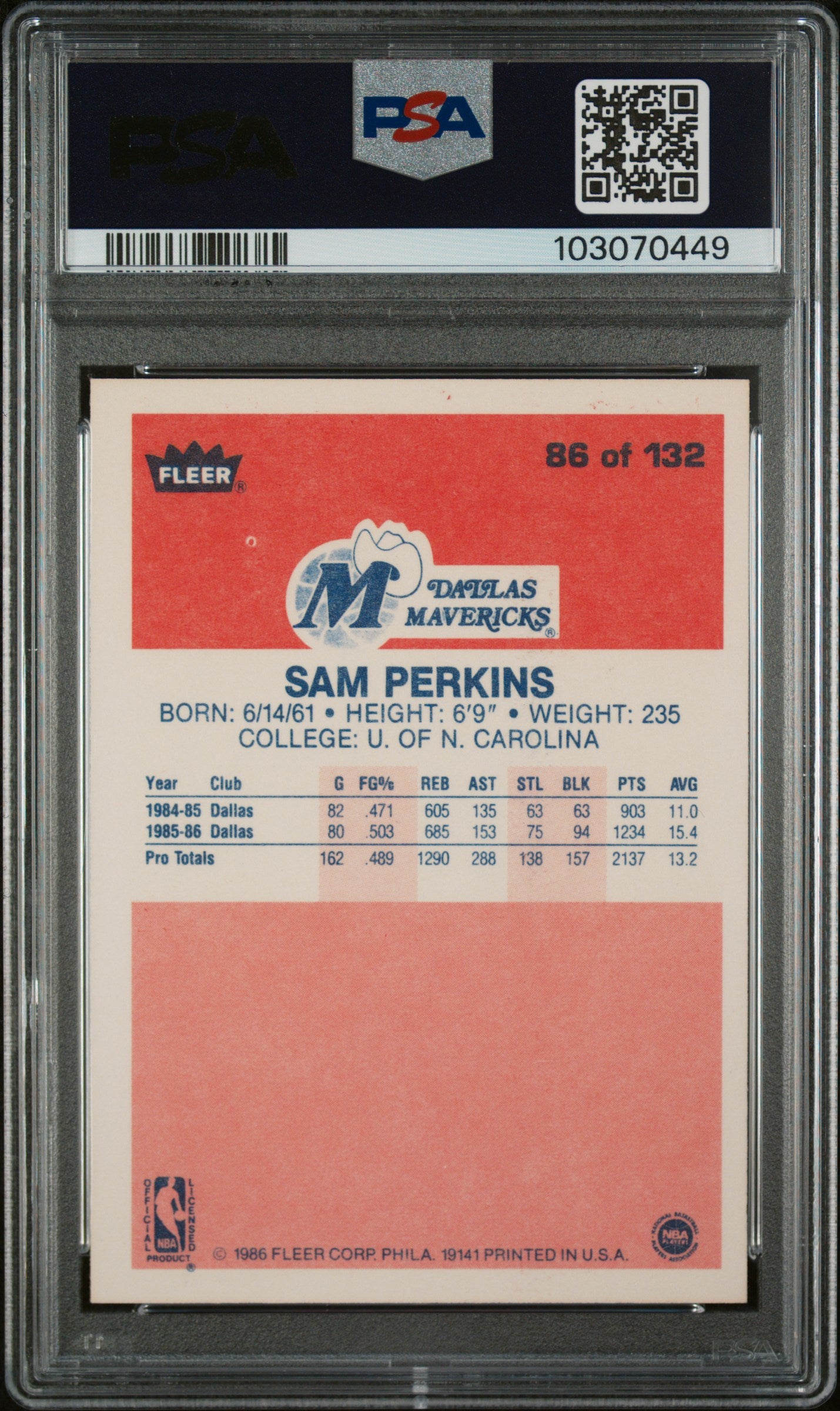 1986 Fleer Sam Perkins #86 PSA 9
