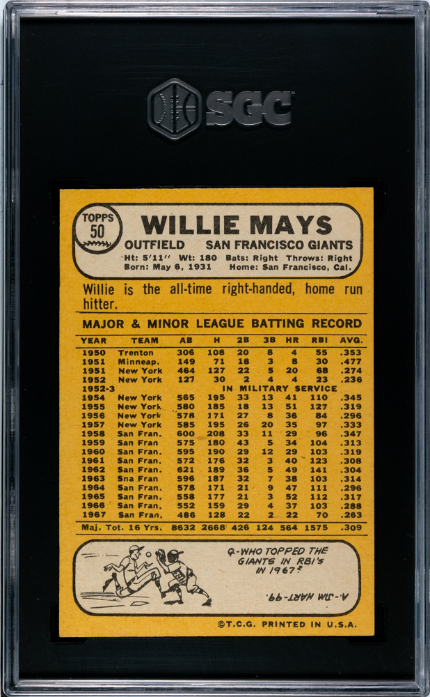 1968 Topps Willie Mays #50 SGC 8