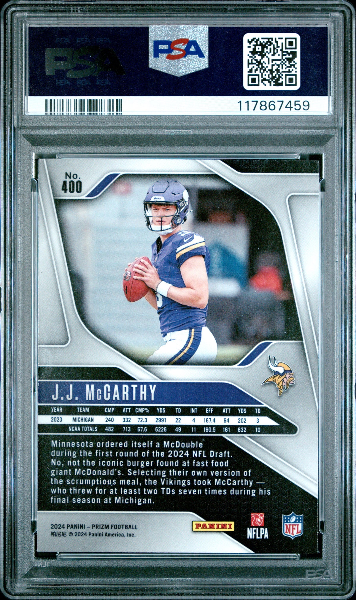 2024 Panini Prizm JJ Mccarthy #400 PSA 9