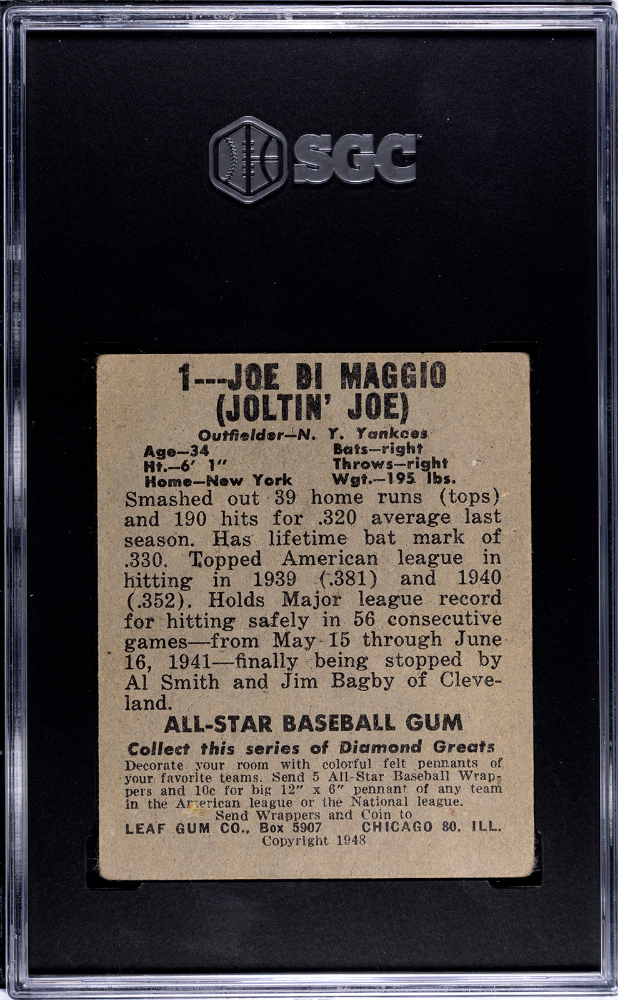 1948 Leaf Gum Co. Joe Dimaggio #1 SGC 3