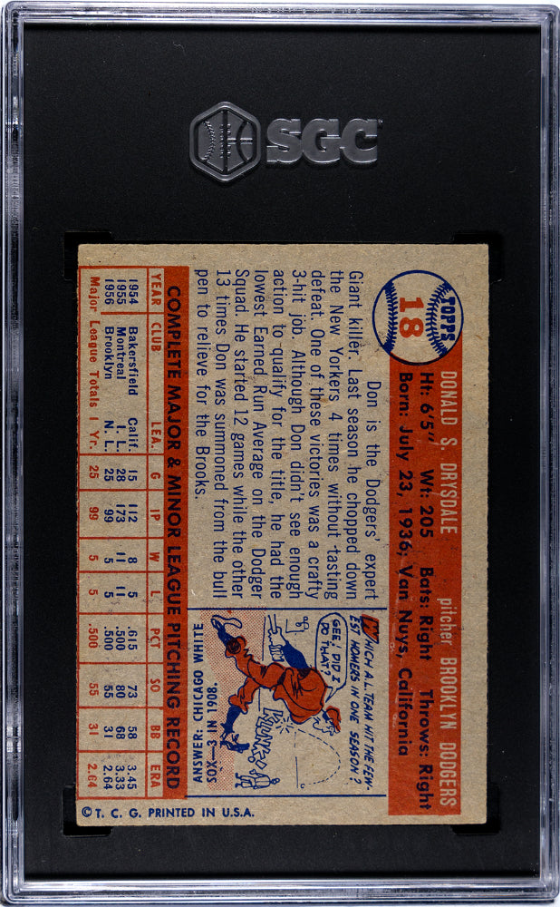 1957 Topps Don Drysdale #18 SGC 5
