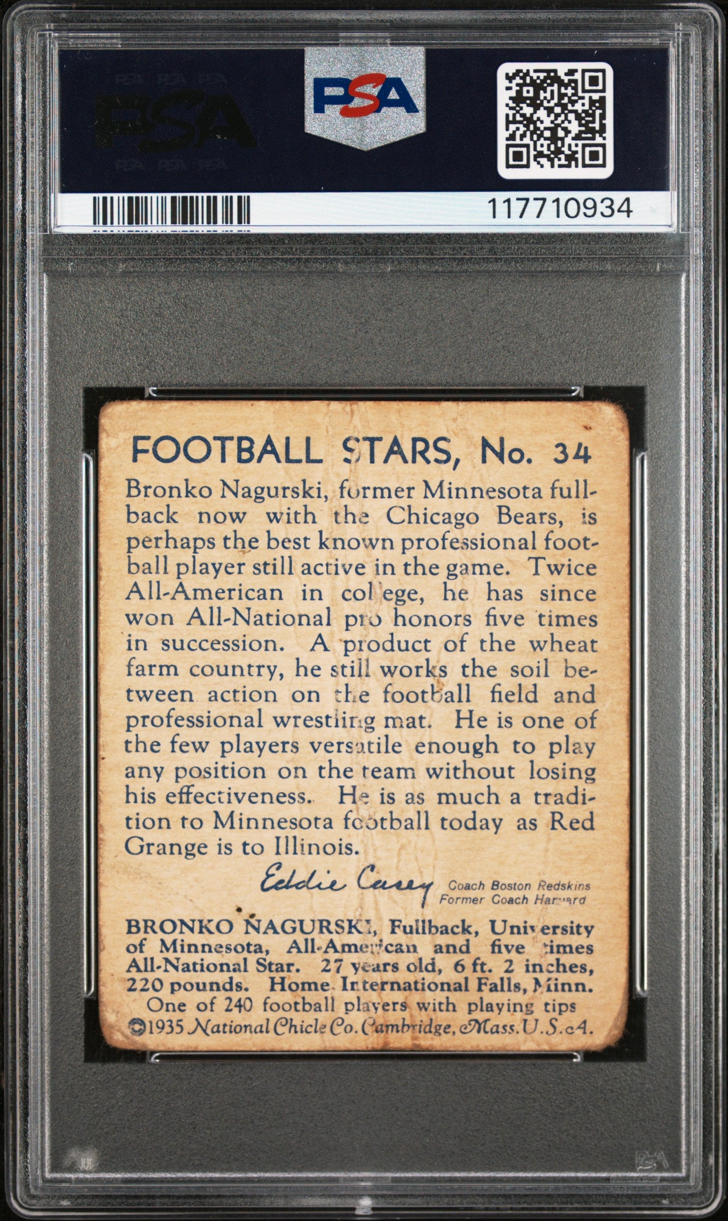 1935 National Chicle Bronko Nagurski #34 PSA 1