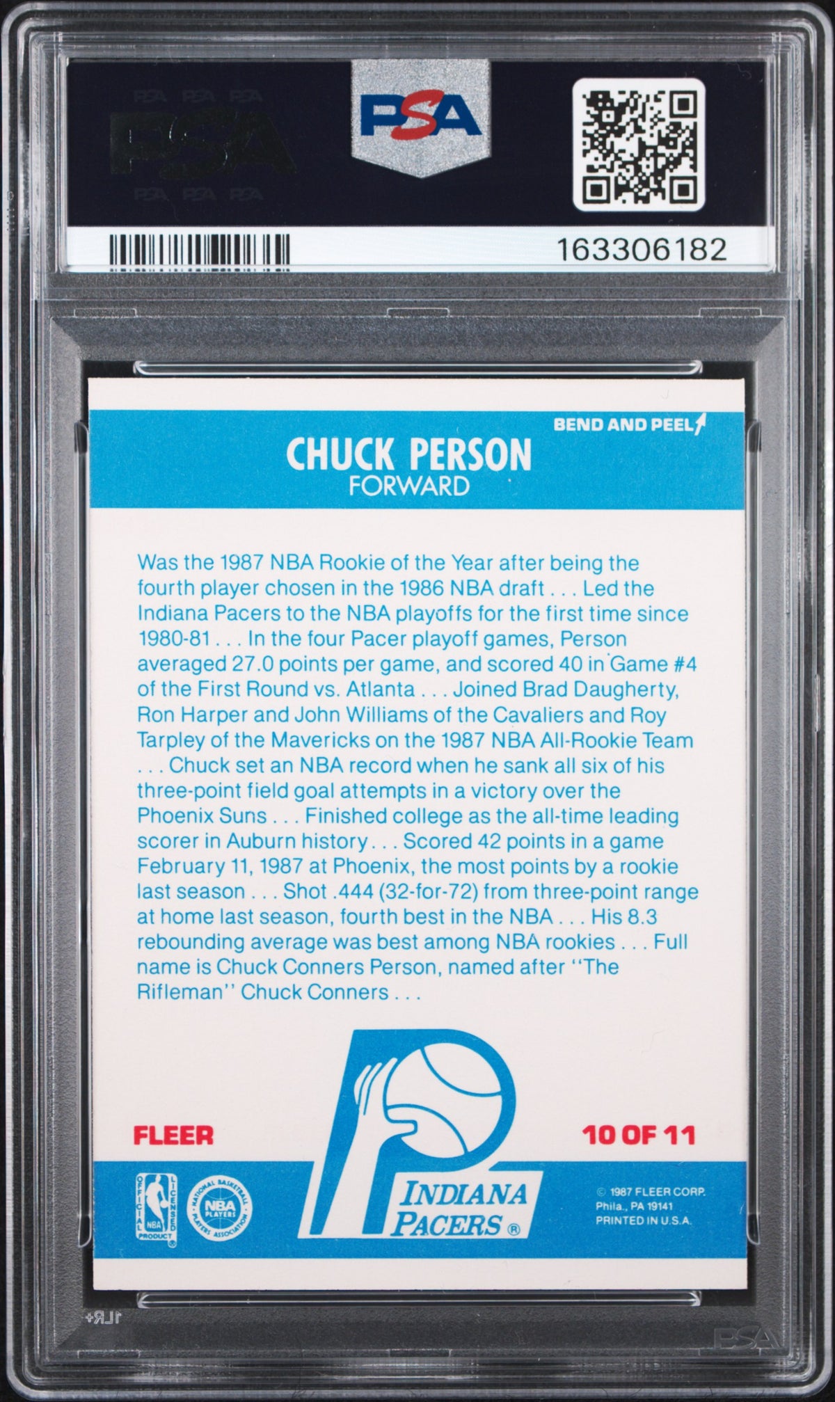1987 Fleer Sticker Chuck Person #10 PSA 7 Auto 10