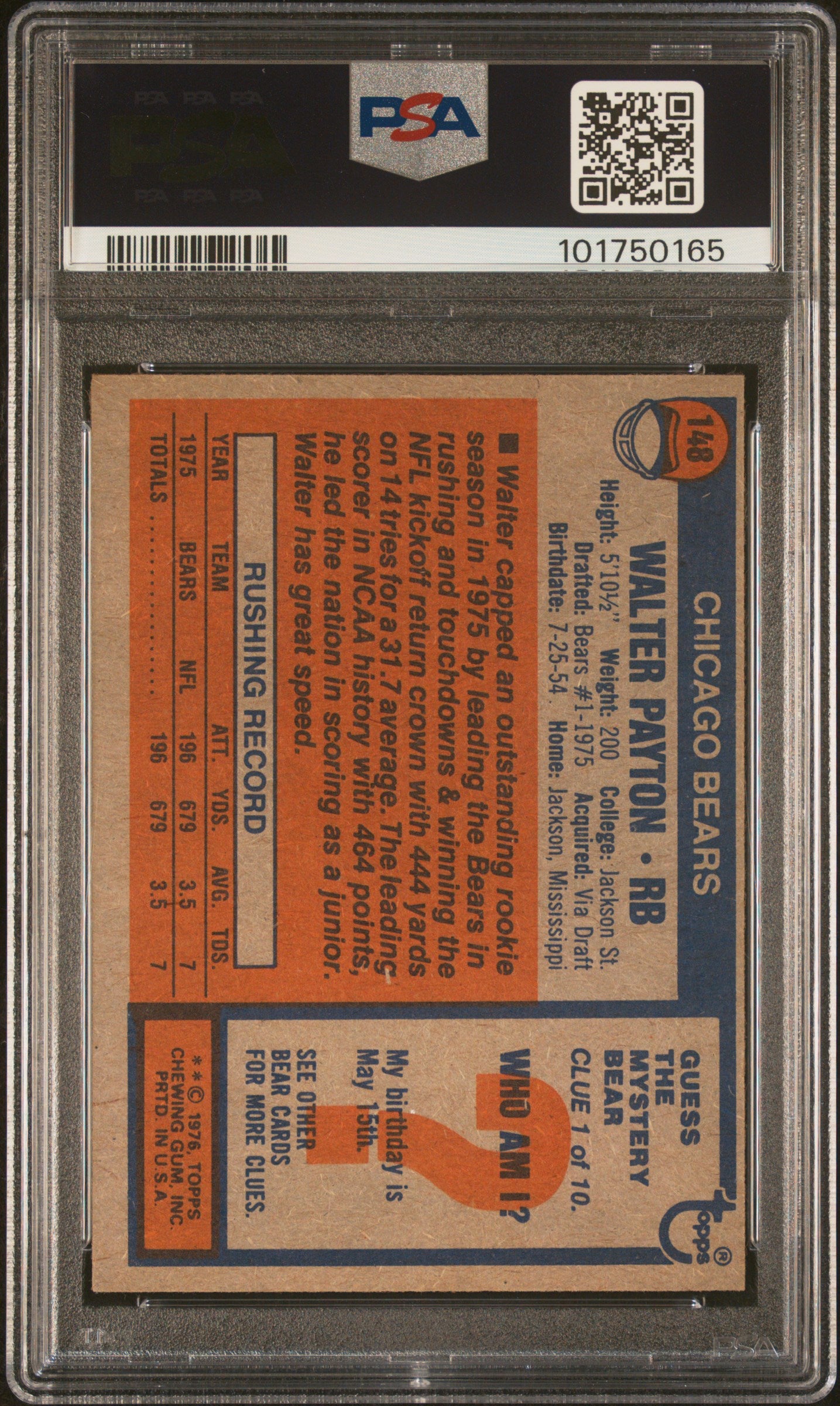 1976 Topps Walter Payton #148 PSA 8