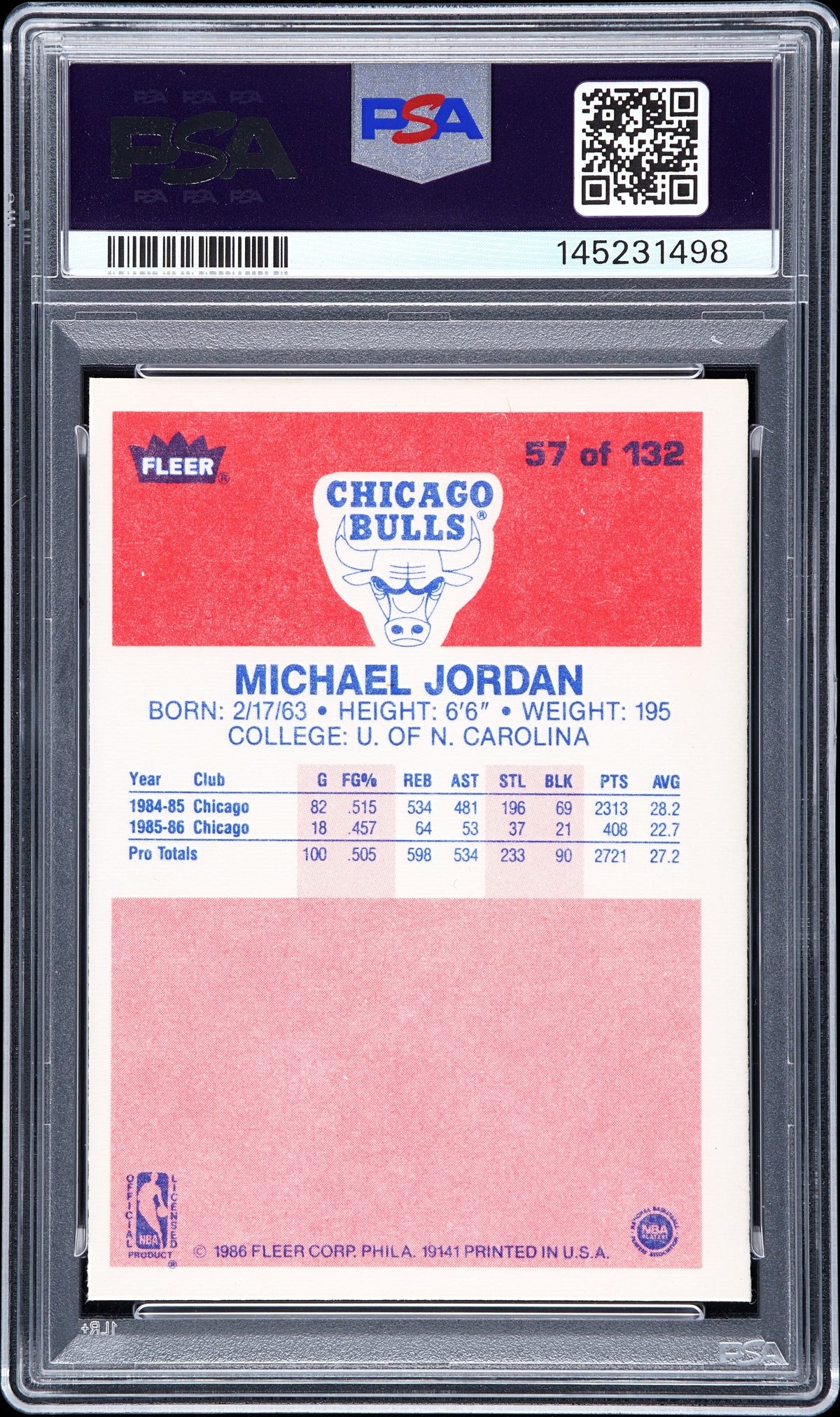 1986 Fleer Michael Jordan #57 PSA 5